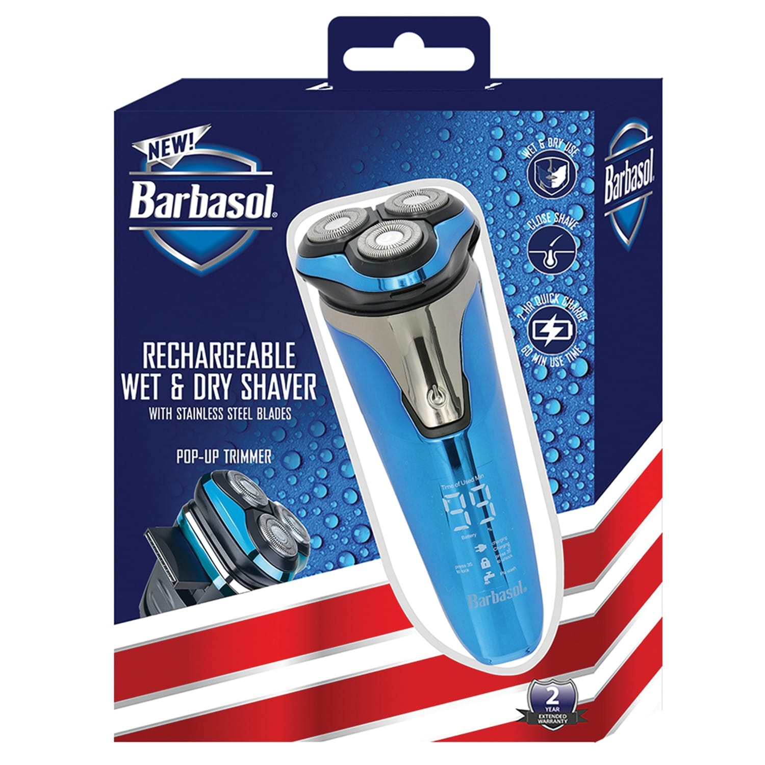 Barbasol Men's Rechargeable Wet/Dry LCD Lithium Rotary Shaver with Pop-up Trimmer