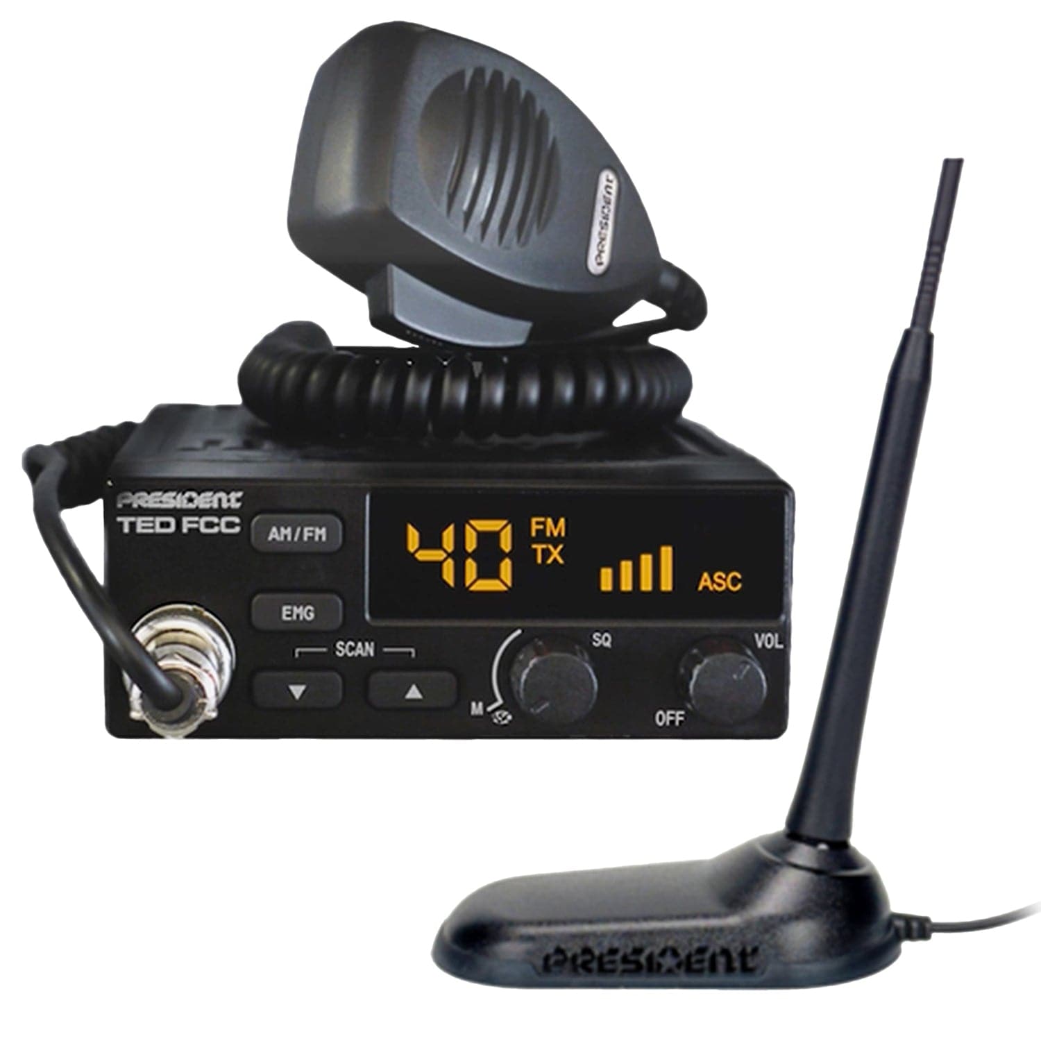President CB Radio Starter Kit with TED FCC 40-Channel 12-Volt AM/FM CB Radio and VIRGINIA-F Magnet-Mount Antenna
