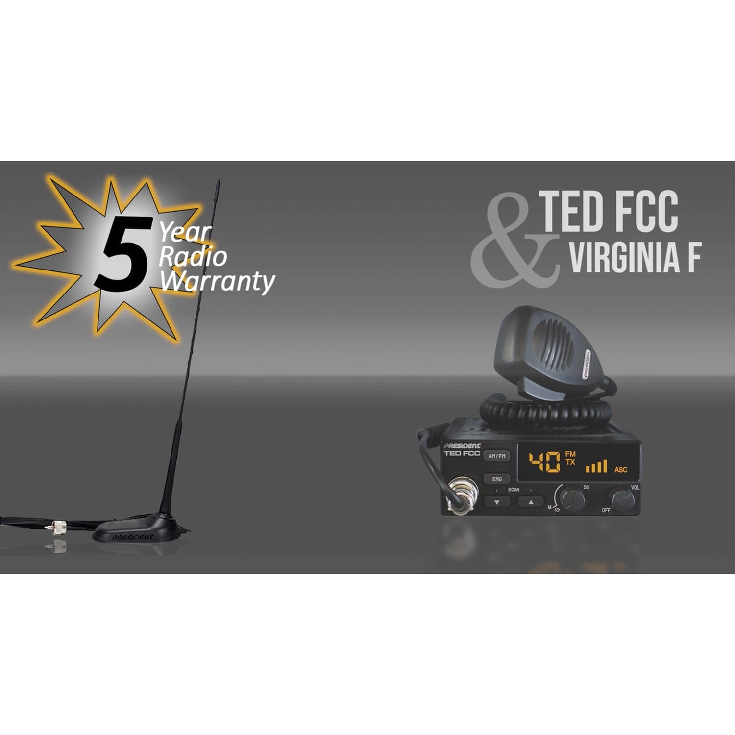 President CB Radio Starter Kit with TED FCC 40-Channel 12-Volt AM/FM CB Radio and VIRGINIA-F Magnet-Mount Antenna