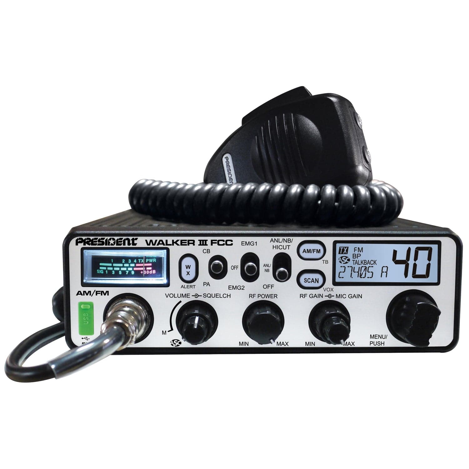 President Walker III FCC 40-Channel 12-Volt AM/FM Weatherband CB Radio, TXUS200-1