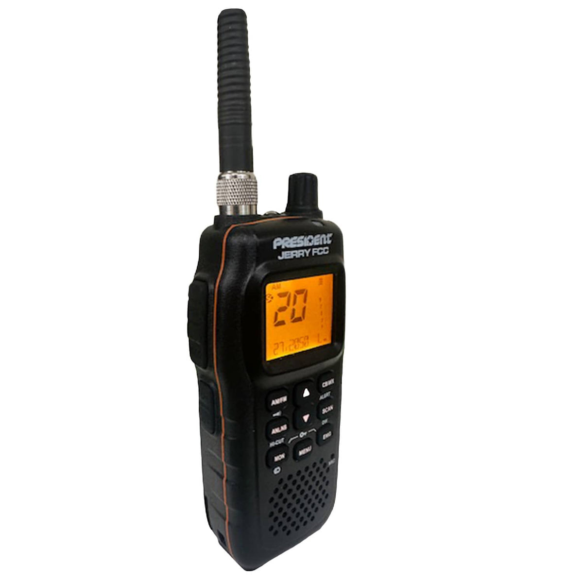 President Jerry FCC Handheld Ultra-Compact CB Radio with 40 Channels, AM/FM/PA, Weather Alert, Emergency Channel, Scan, Flexible Antenna, Car Charger