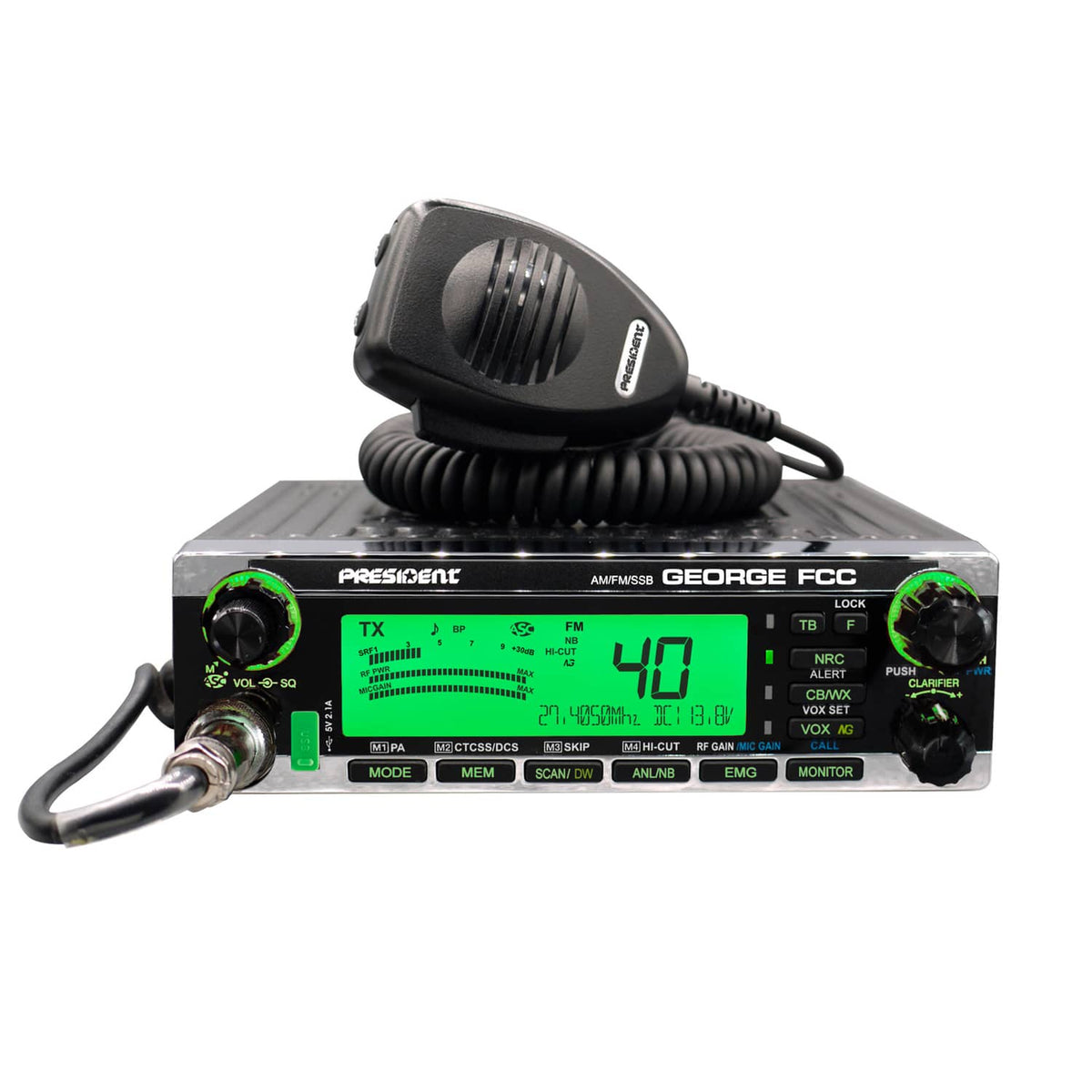 President George FCC 40-Channel CB Radio with AM/FM/PA/SSB Modes, NOAA Alerts, P-Channels, Emergency Channels, VOX, Auto Squelch, USB, ANL, Mic