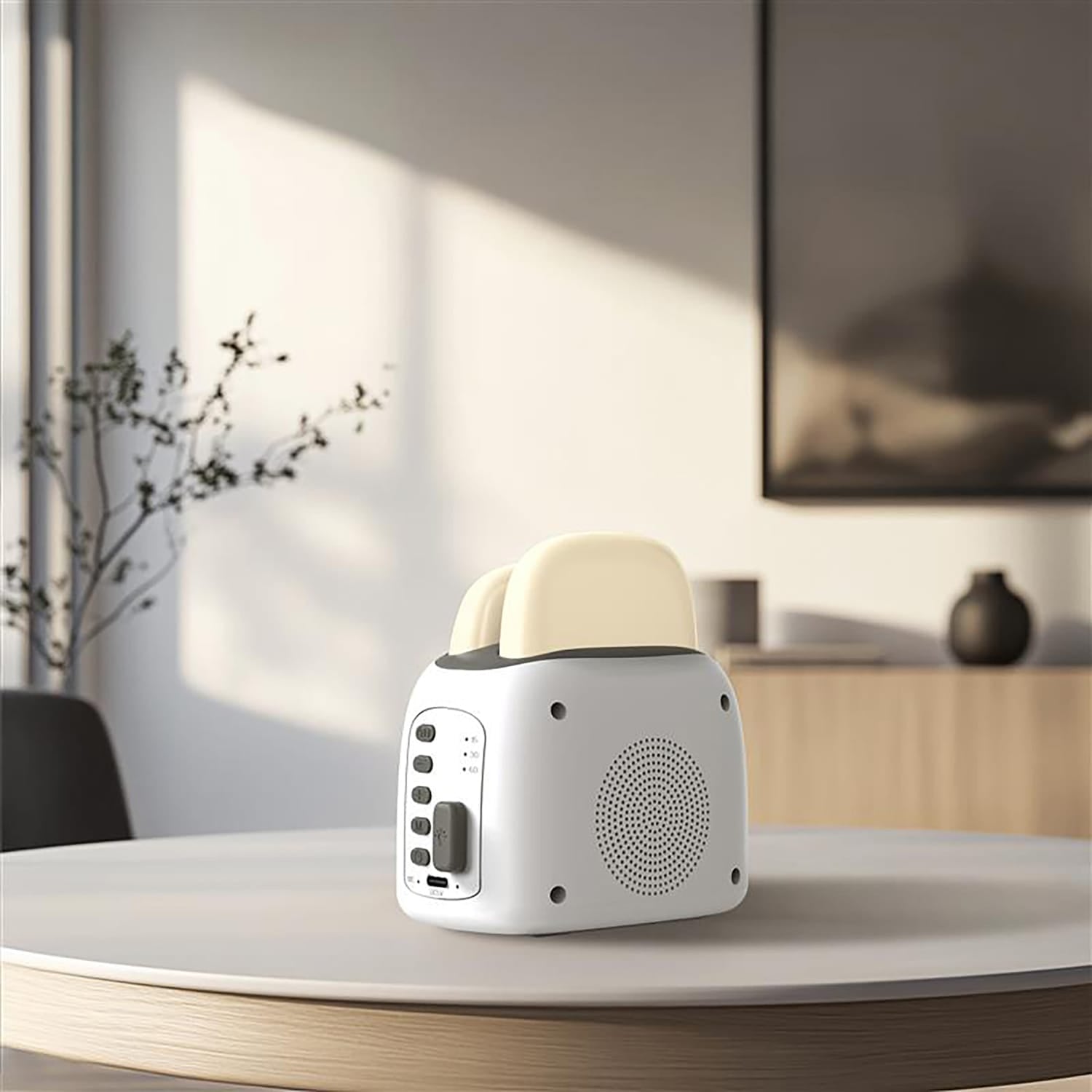 Priority Products Toaster-Shaped Sleeping Machine with Bluetooth Speaker and Night-Light, White