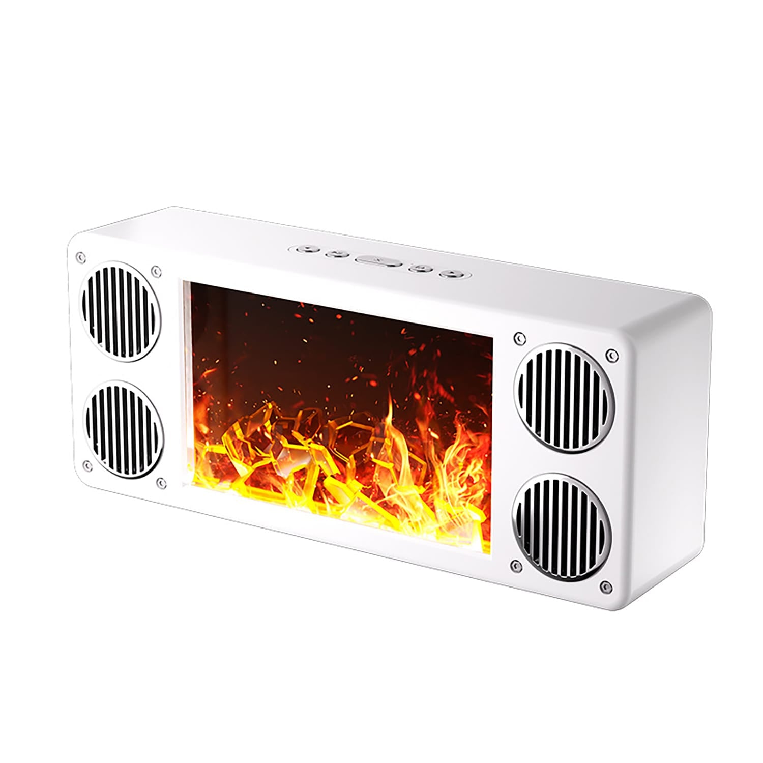 Priority Products Portable Bluetooth Speaker with FM Radio and Fireplace Lighting Effects, L-45, White
