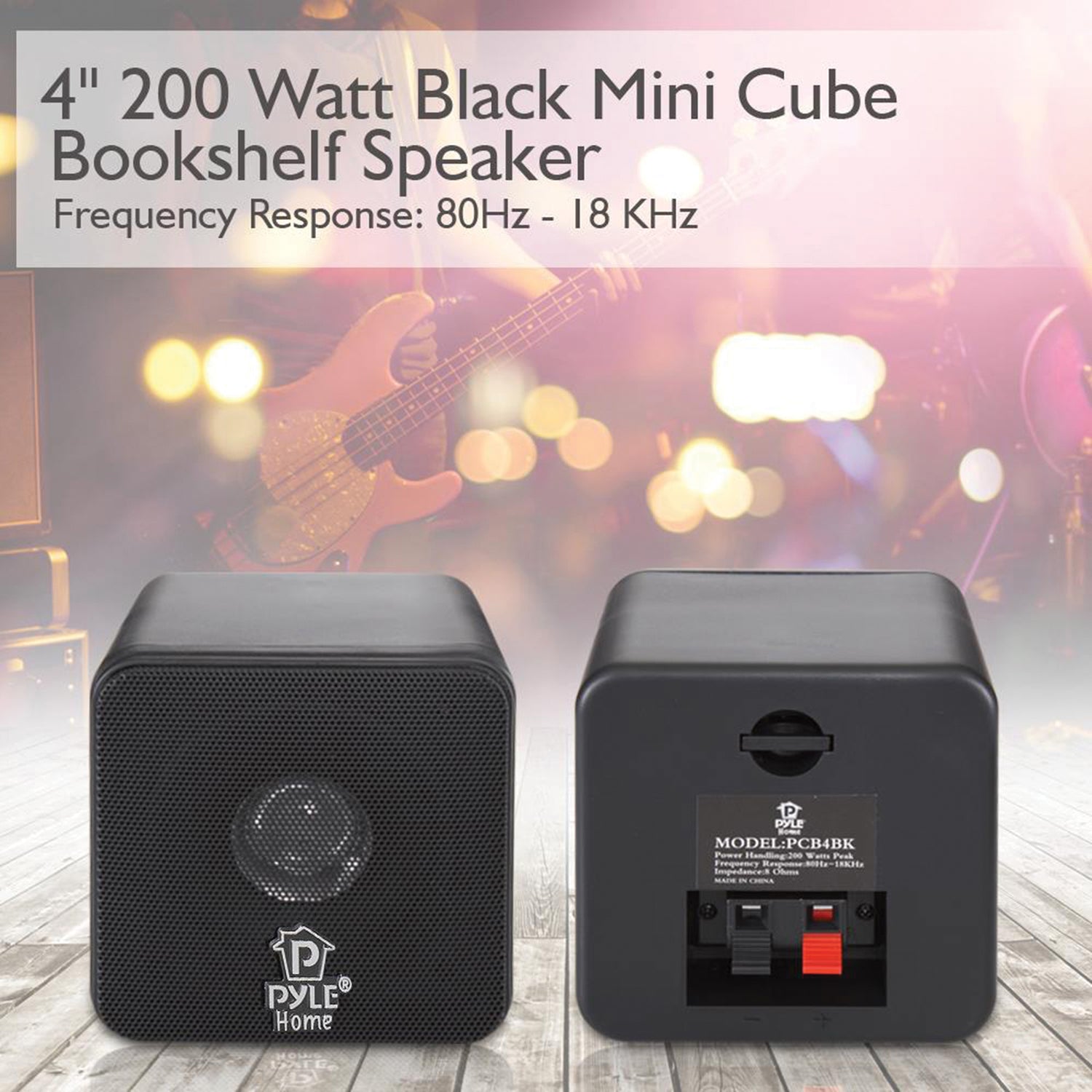 Pyle 200-Watt-Max Wall Mountable Mini-Cube Bookshelf Speaker Set with 4-In. Woofers and Video Shielded, Pair