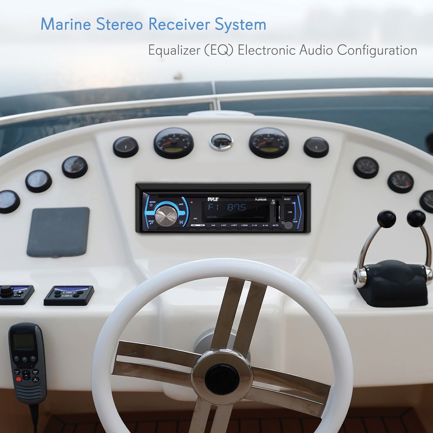 Pyle Single-DIN In-Dash Digital Marine Stereo Receiver with Bluetooth, Black
