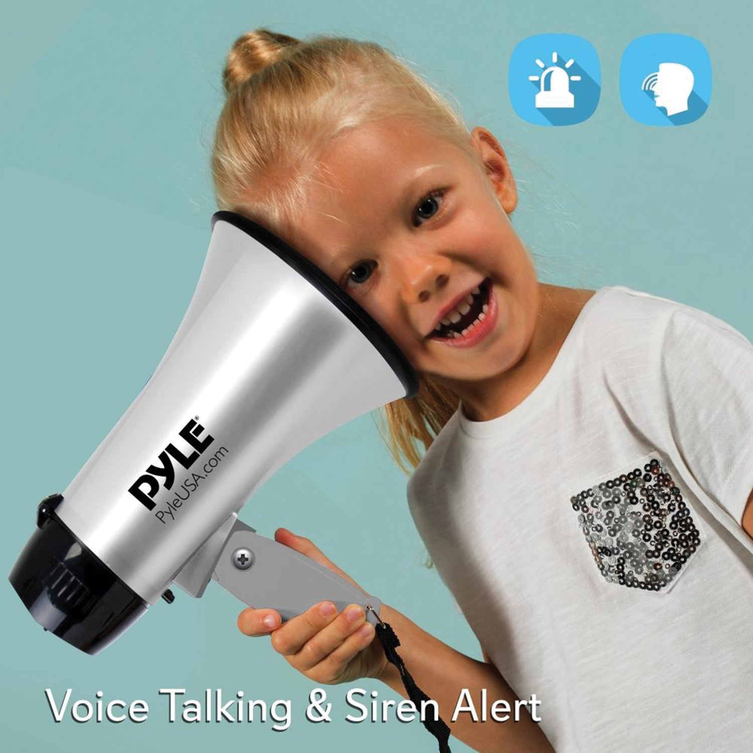Pyle Battery-Operated Compact and Portable Megaphone Speaker with Siren Alarm Mode, Silver