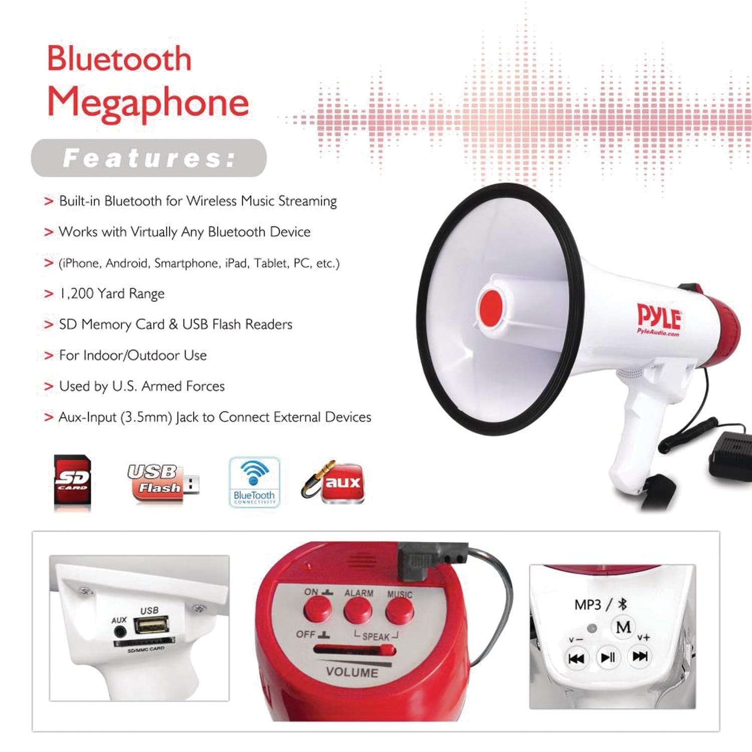 Pyle 40-Watt Bluetooth Megaphone Bullhorn