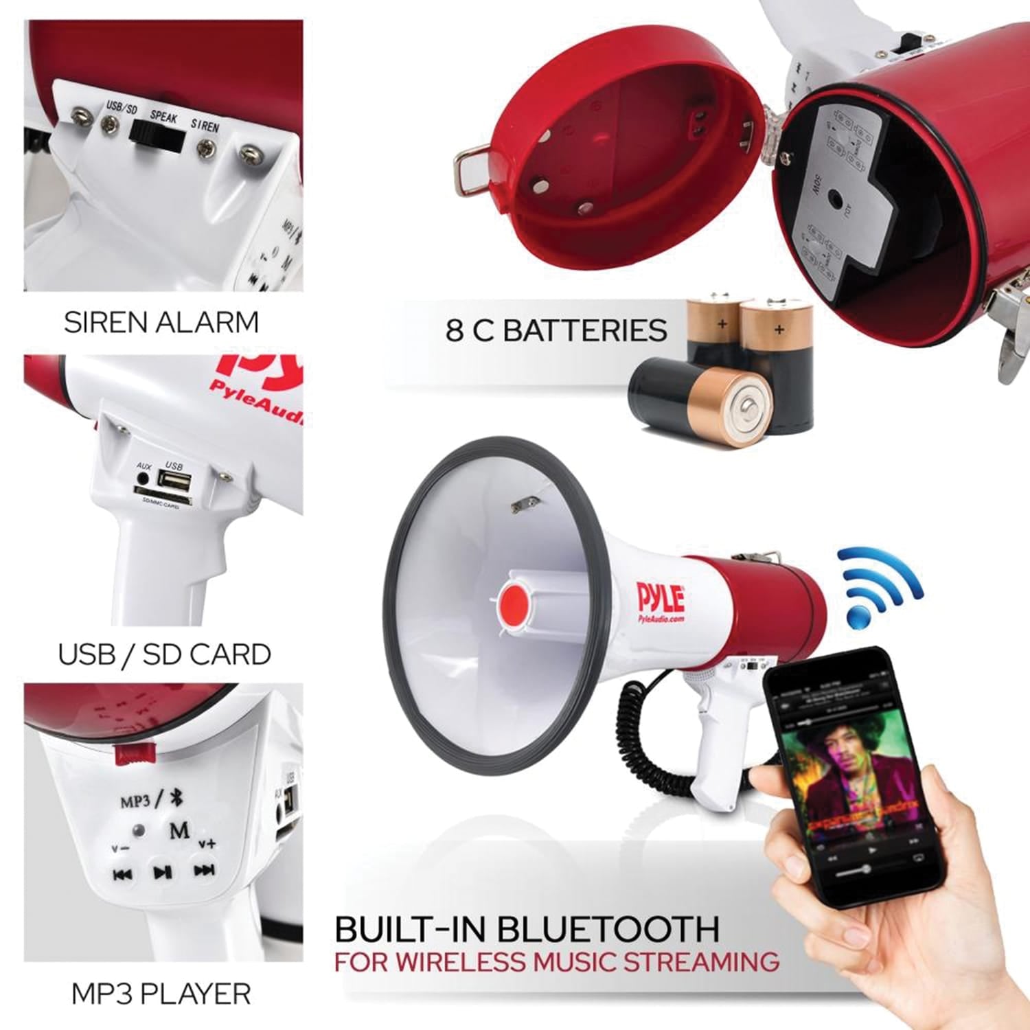 Pyle 50-Watt Bluetooth Megaphone Bullhorn with Siren
