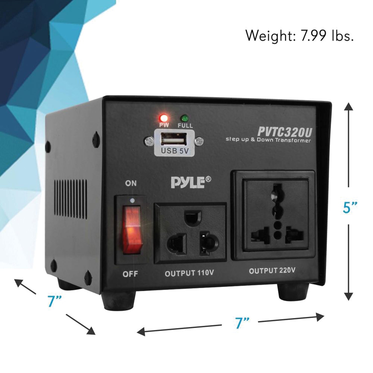 Pyle Step Up and Step Down 500-Watt Voltage Converter Transformer with USB Charging Port
