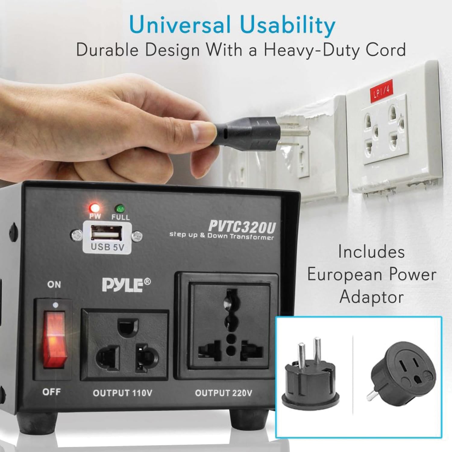 Pyle Step Up and Step Down 500-Watt Voltage Converter Transformer with USB Charging Port