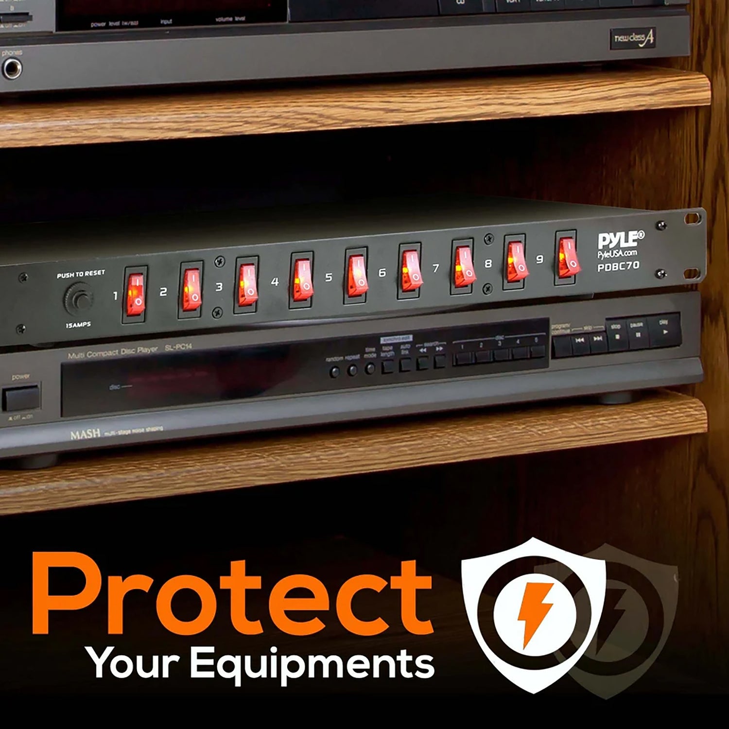 Pyle 9-Outlet 15-Amp 150-Joules Power Supply Control Unit, AC Noise Filter, Steel Chassis, Rack Mountable, PDBC70