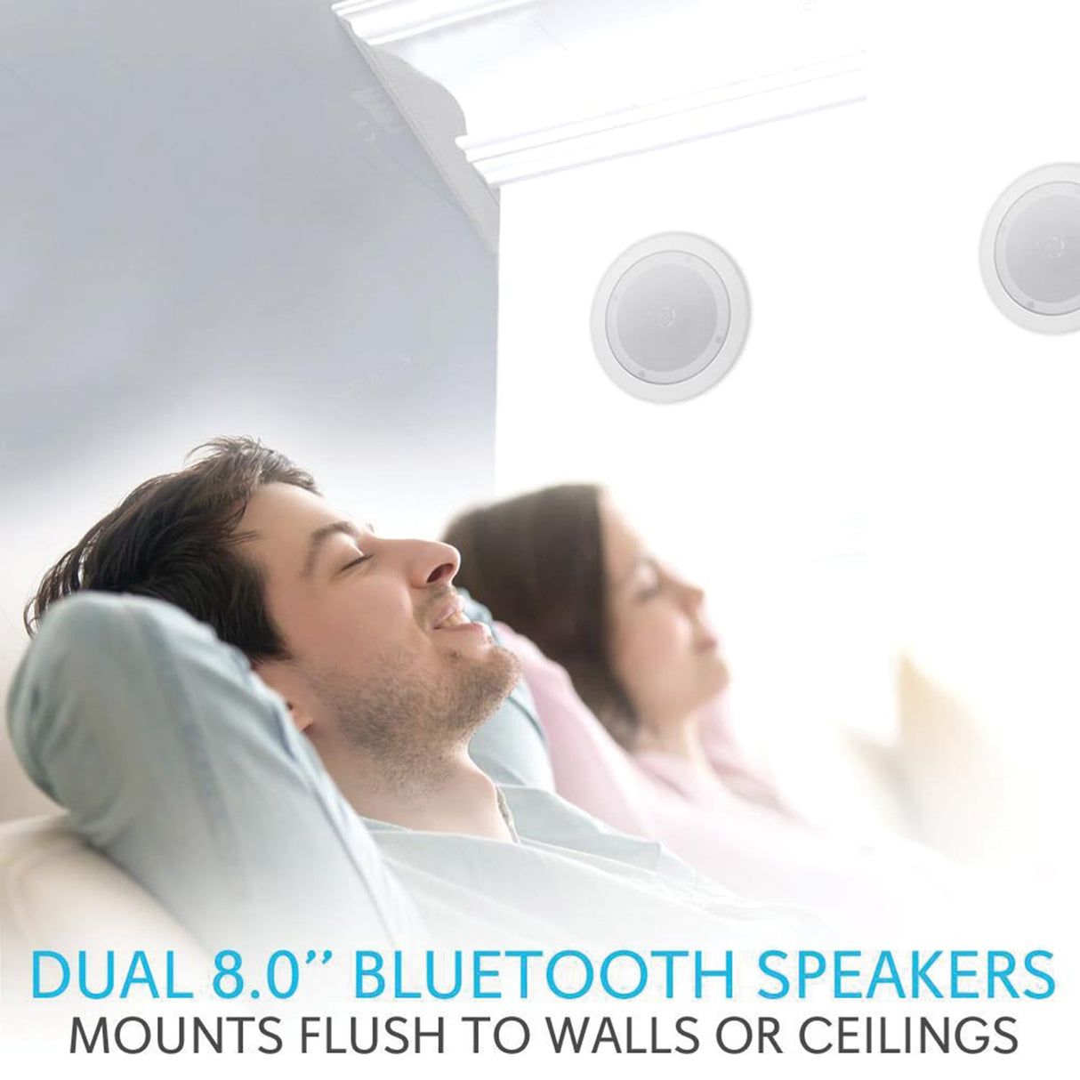 Pyle 8-In. 250-Watt-Max Bluetooth In-Ceiling/In-Wall Speaker Pair with Polypropylene Woofer and Fixed Polymer Tweeter, 8 Ohms