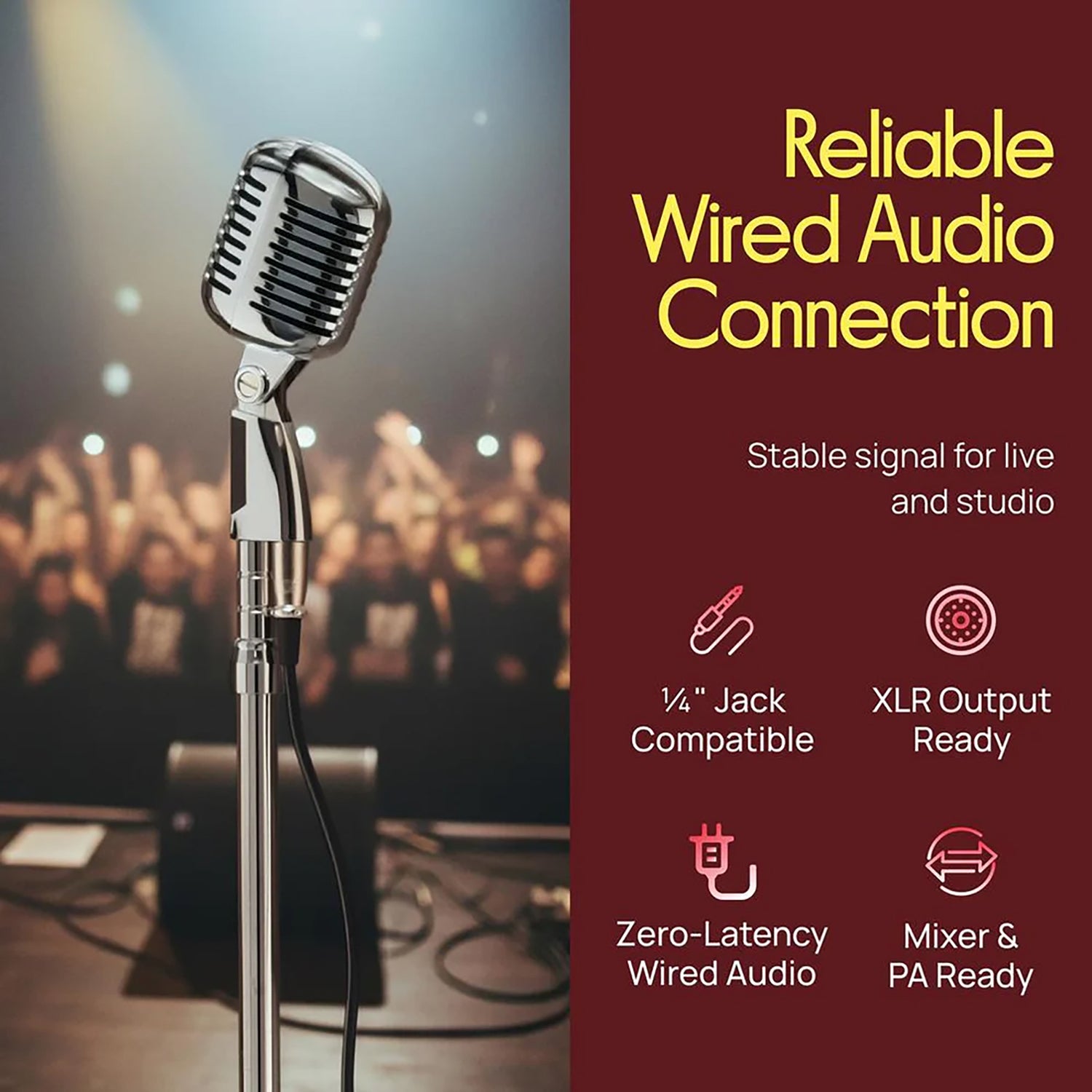 Pyle Wired Classic Retro Vintage-Style Detachable Unidirectional Microphone with Telescoping and Pivoting Stand, Silver Finish