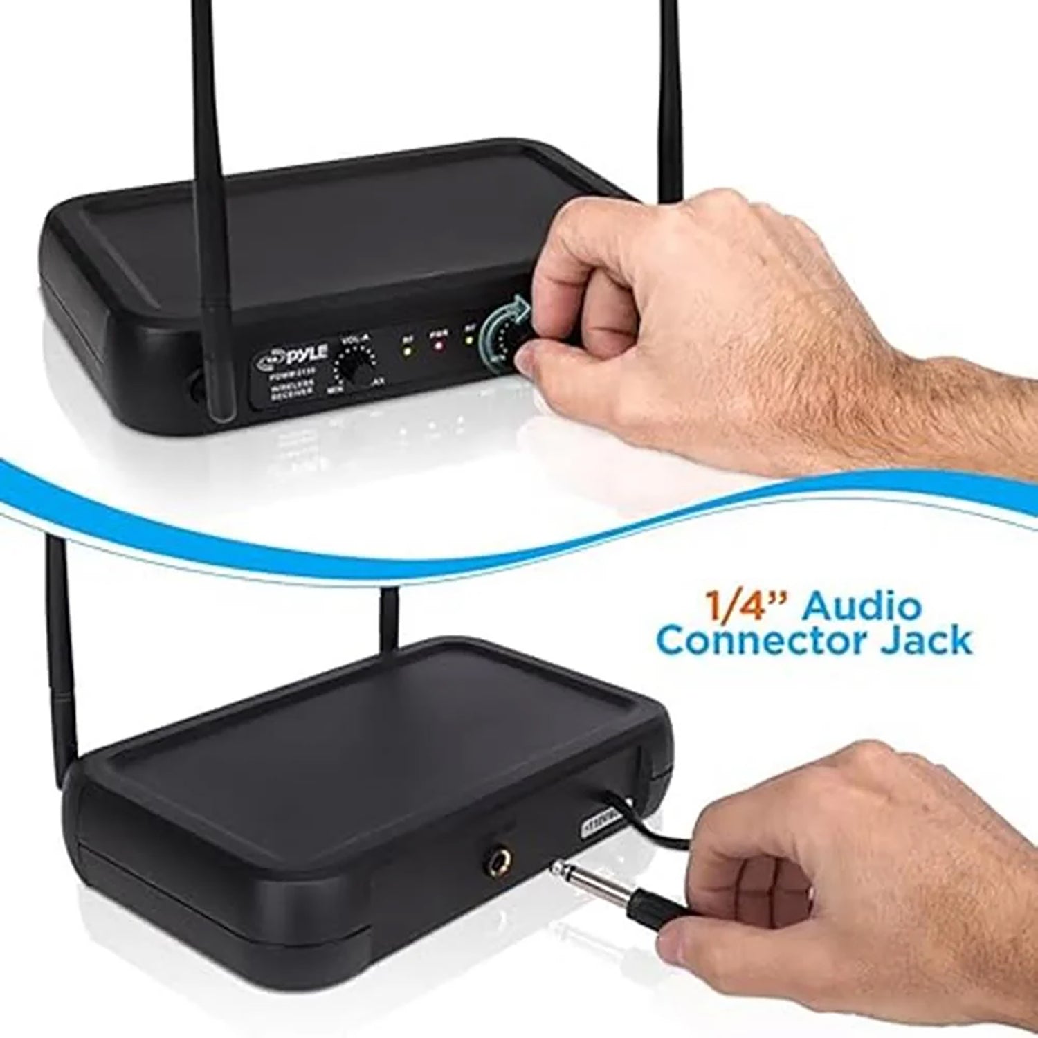 Pyle VHF Dual-Channel Fixed-Frequency Wireless Microphone System with 2 Handheld Microphones, Adjustable Volume, PDWM2135