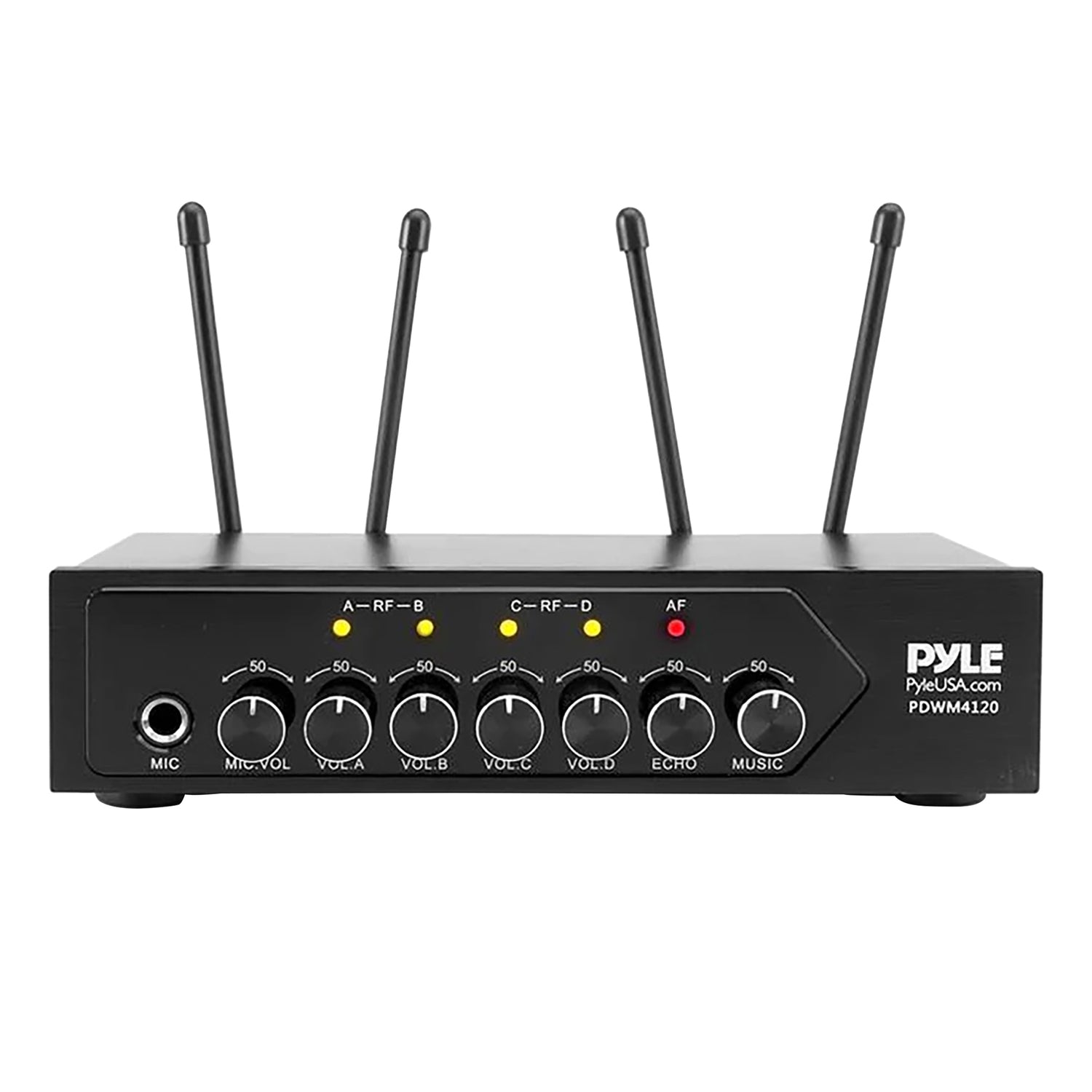 Pyle Home and Office UHF 50-Channel Wireless Microphone System with 4 Handheld Microphones, Bluetooth Input, Adjustable Volume, PDWM4120