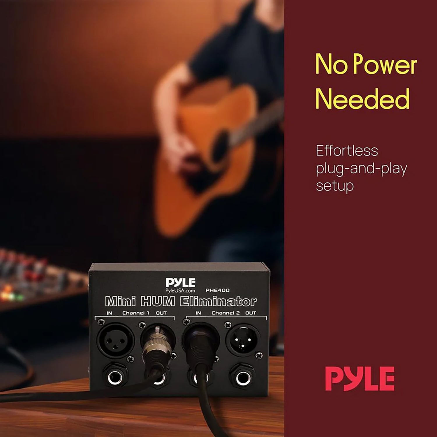 Pyle 2-Channel Mini 60-Hz AC Hum Eliminator Box with XLR and TRS Inputs/Outputs, PHE400