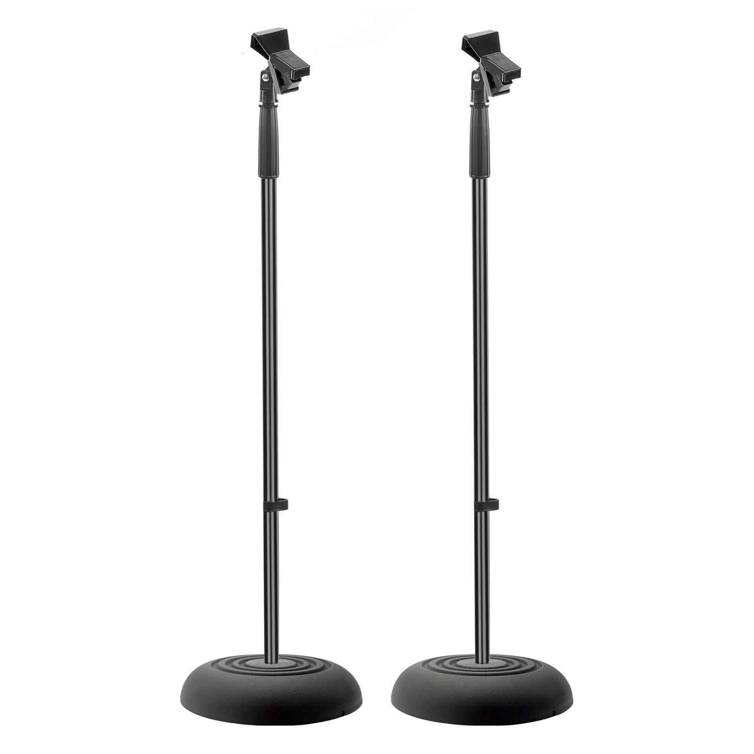 Pyle Universal Microphone Stand with Adjustable Height, Microphone Clip, and Heavy Compact Base, 2 Pack