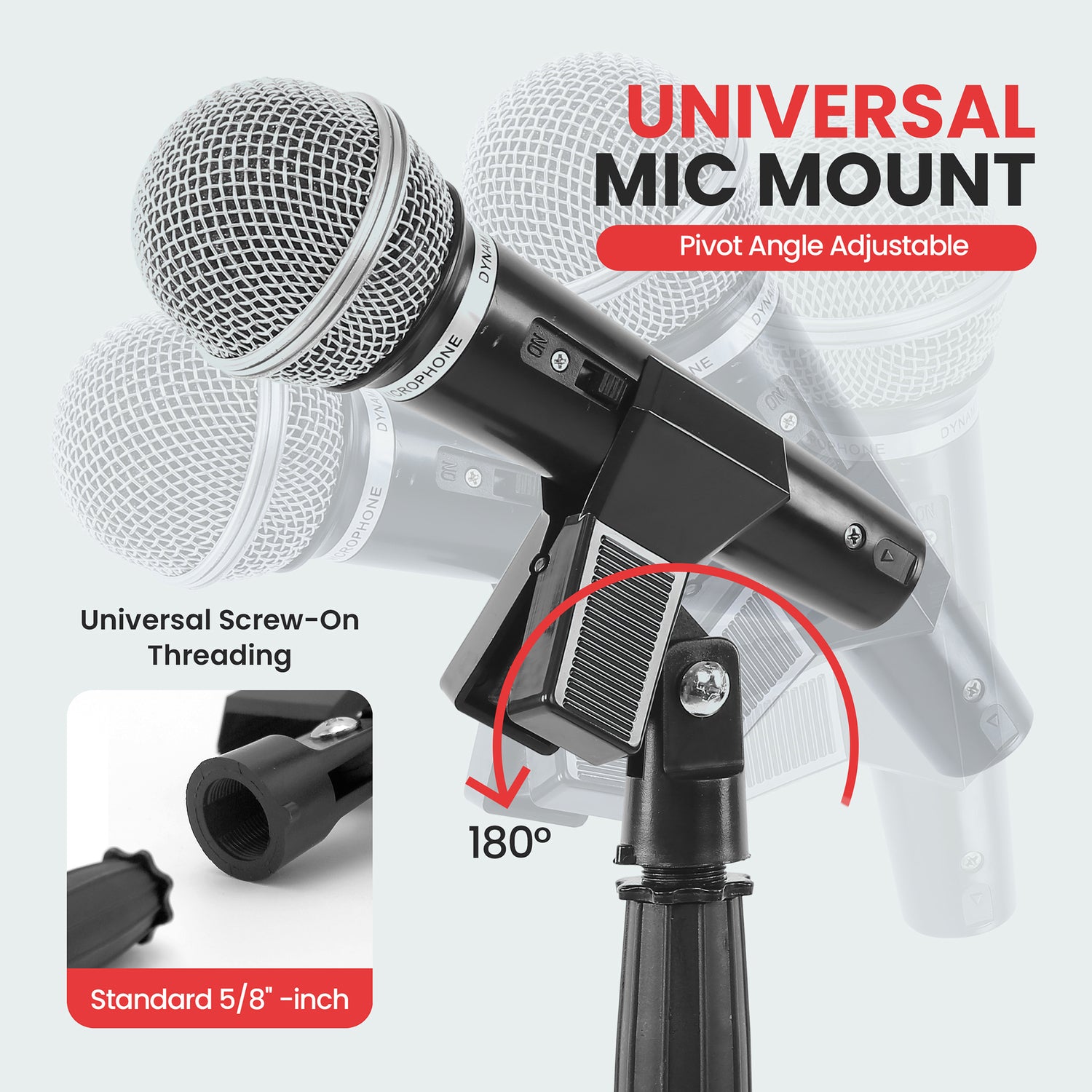 Pyle Universal Microphone Stand with Adjustable Height, Microphone Clip, and Heavy Compact Base, 2 Pack