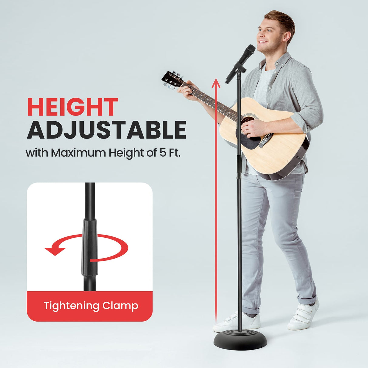 Pyle Universal Microphone Stand with Adjustable Height, Microphone Clip, and Heavy Compact Base, 2 Pack