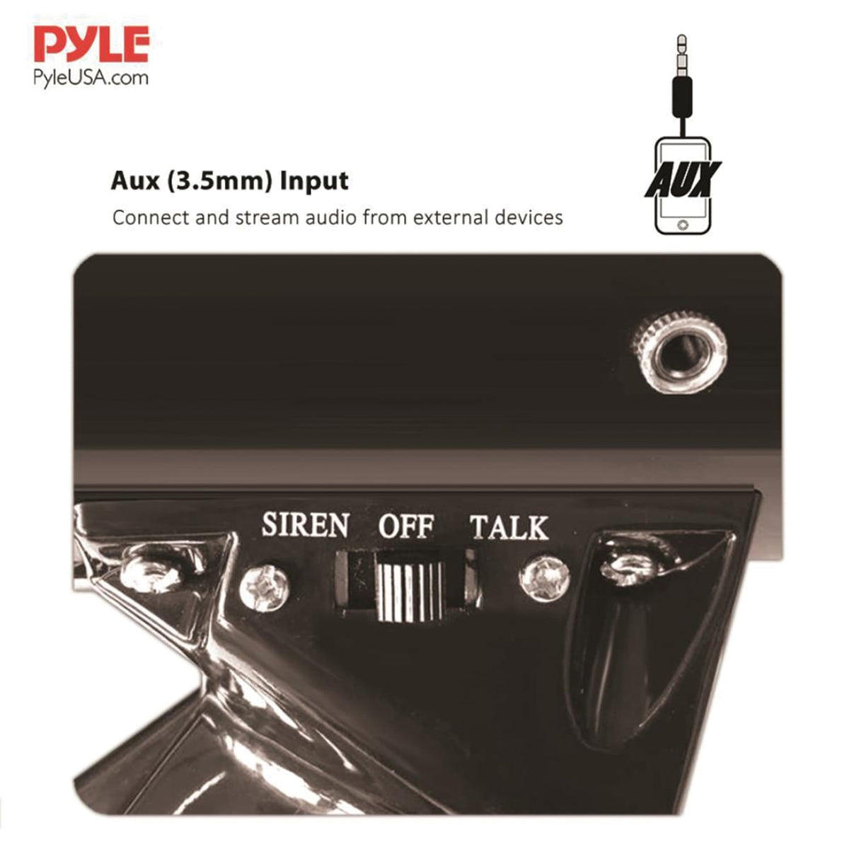 Pyle 50-Watt Megaphone Bullhorn with Aux, Siren, and Talk Modes