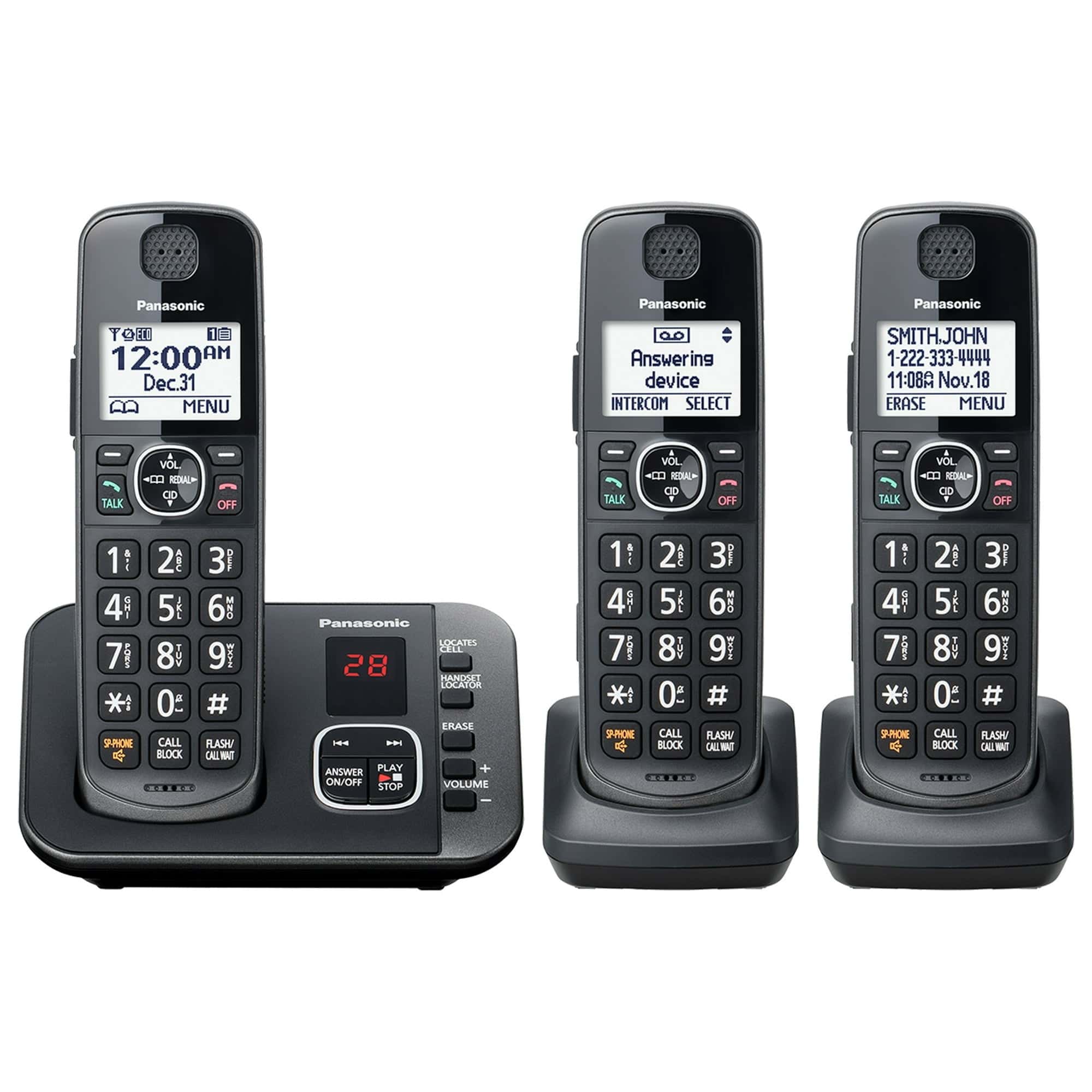 Panasonic 3-Handset Expandable Cordless Phone System with Answering System - Certified Refurbished