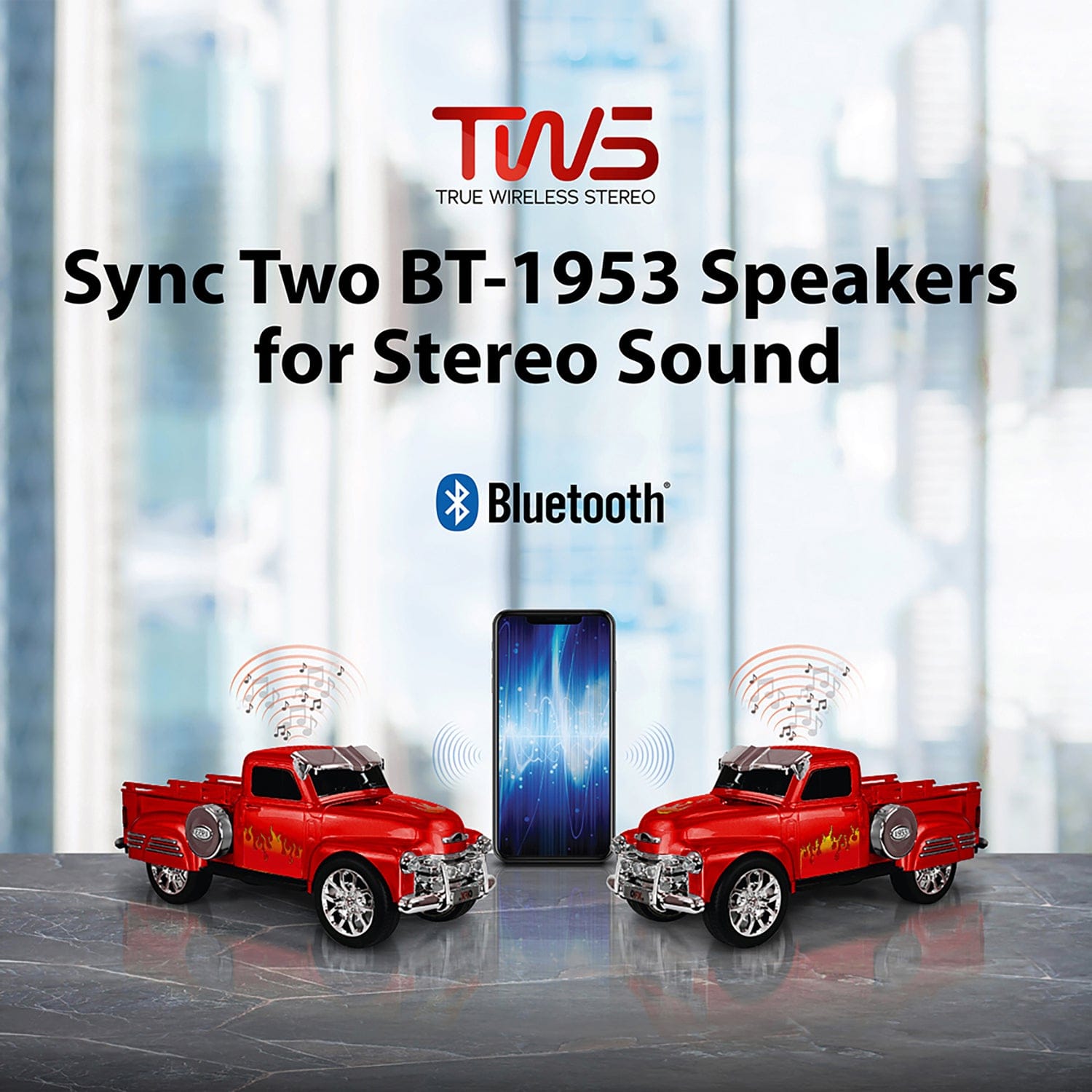 QFX BT-1953 Retro Truck Bluetooth Speaker, Red