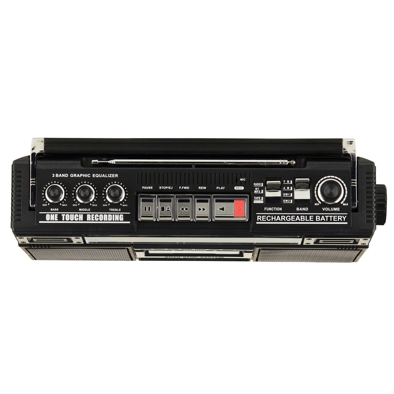 QFX Bluetooth Cassette USB/SD Card/AM/FM/SW1-2 Radio Boom Box with USB Recording and Built-in Microphone, Black, J-230BT