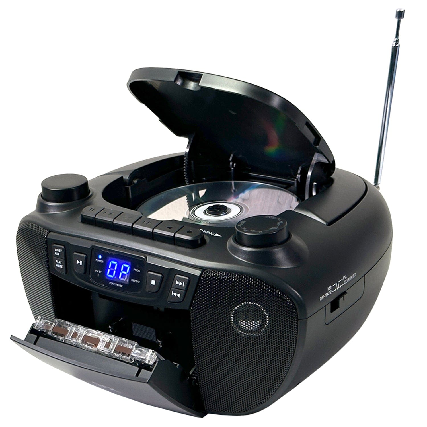 QFX Bluetooth CD/Cassette/Radio/USB Boom Box, Black, J-300BT