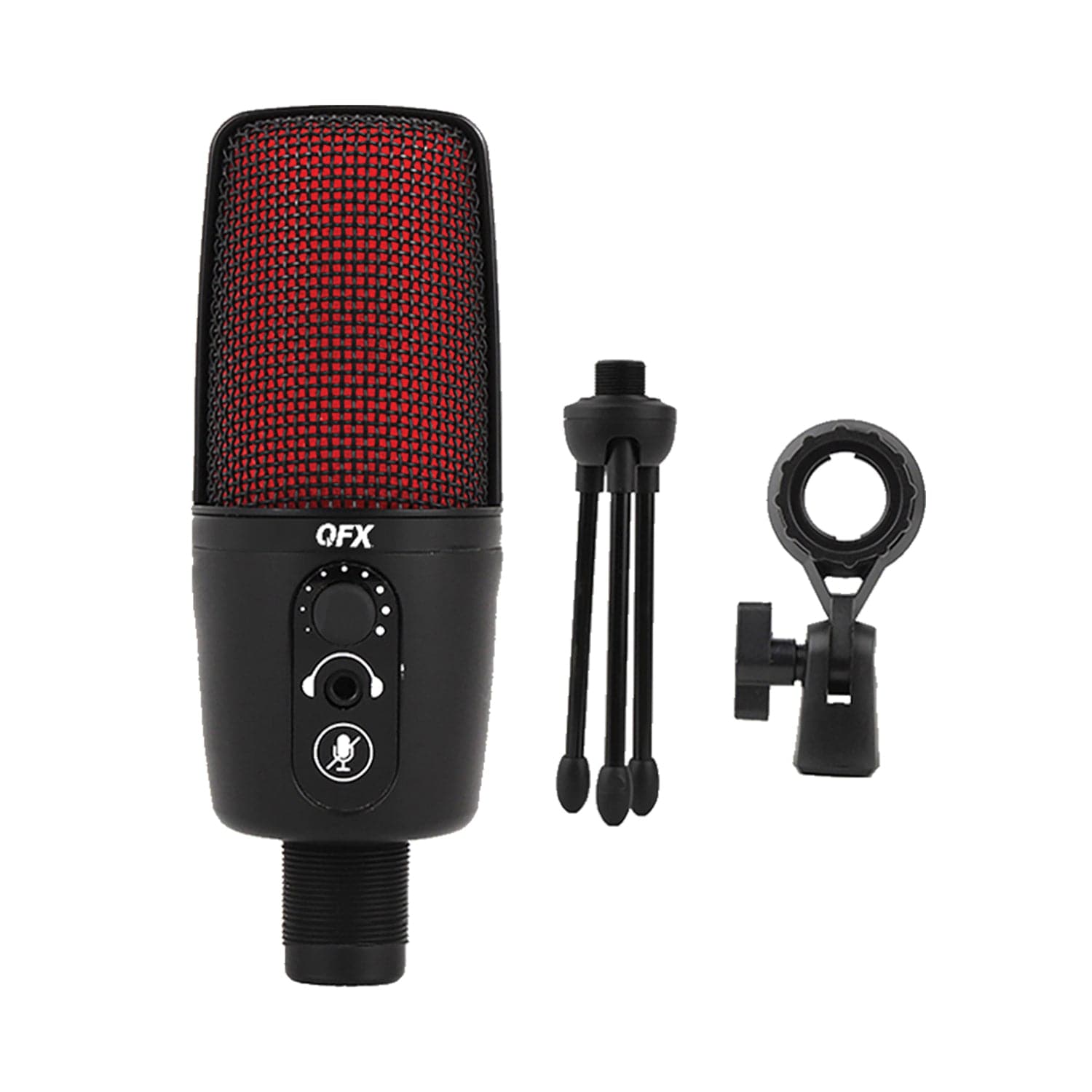 QFX M-192 Ultra-High-Resolution USB Microphone with RGB Studio Lights and Desk Tripod Stand