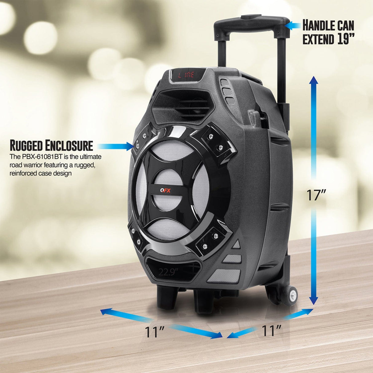QFX Portable Bluetooth True Wireless Speaker with LEDs and Remote, PBX-61081BT