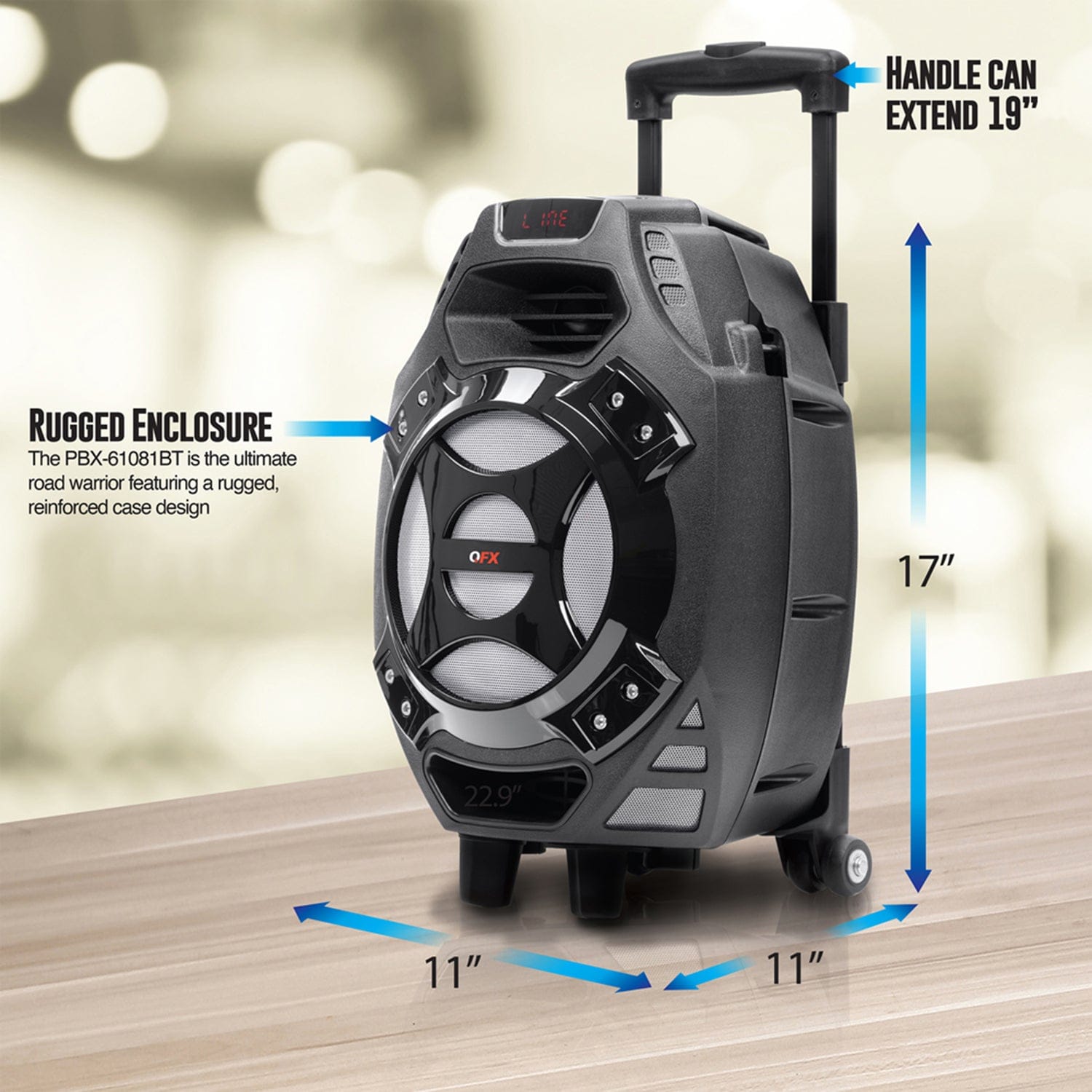 QFX Portable Bluetooth True Wireless Speaker with LEDs and Remote, PBX-61081BT