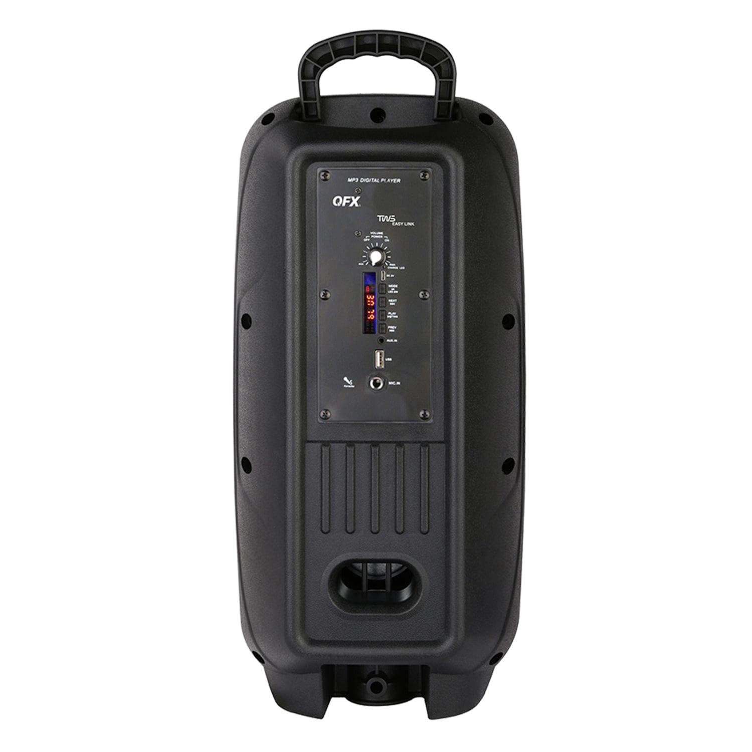 QFX Portable Bluetooth True Wireless Speaker with LEDs, Microphone, and Stand, Black, PBX-8008SM