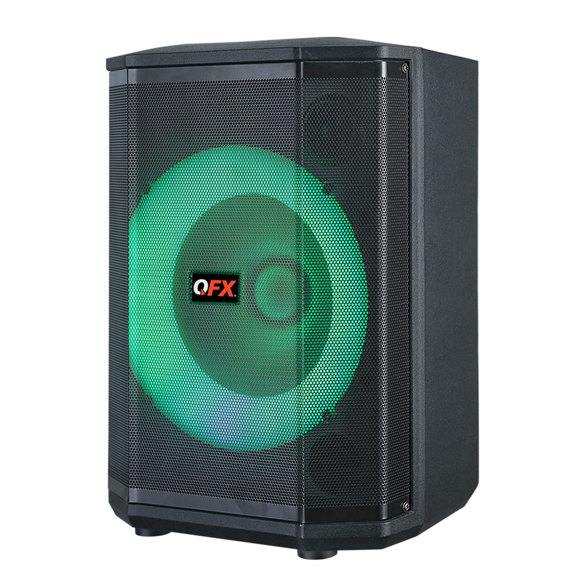 QFX 25-Watt-RMS Portable Bluetooth Rechargeable PBX-811 Party Speaker with 8-In. Woofer, Lights, TWS, USB/MicroSD/Aux/Mic Inputs, 3 Mics, Remote