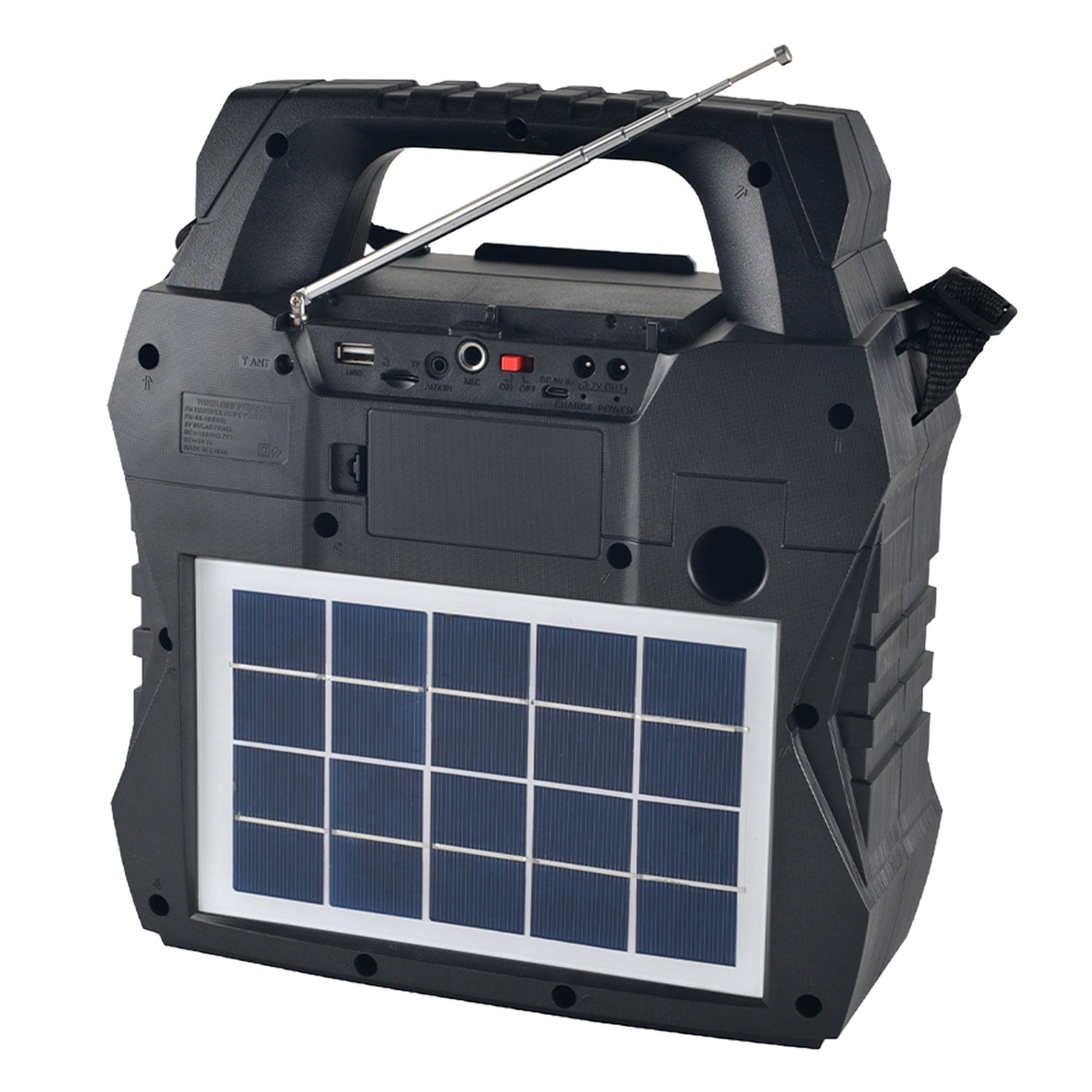 QFX Retro Jukebox-Style Portable AM/FM/Shortwave Radio with Bluetooth, Flashlight, and Solar Panel, Black, R-45