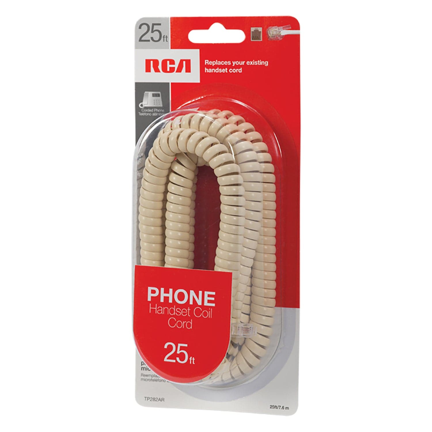 RCA Standard Handset Coil Cord, 25 Ft., Almond