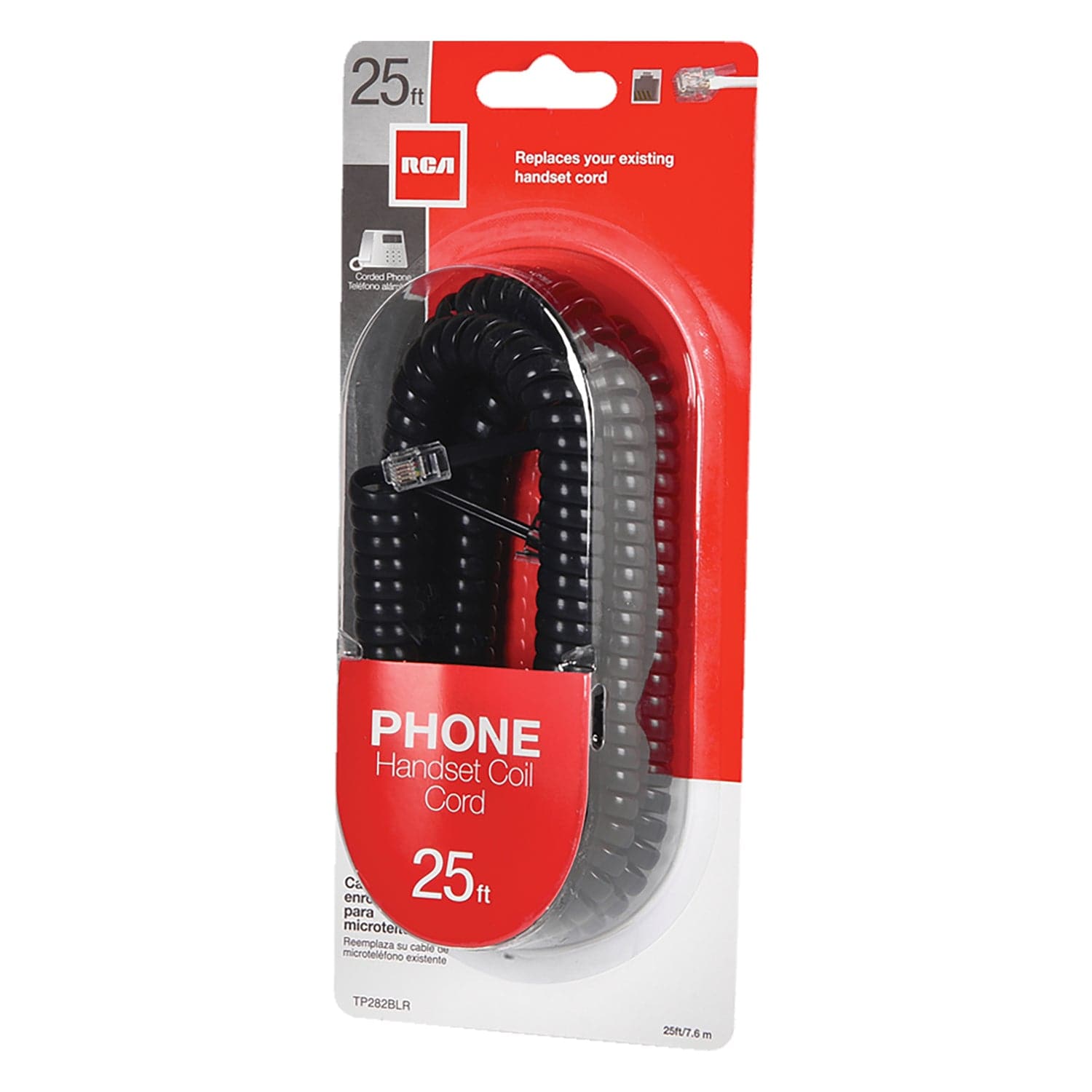 RCA Standard Handset Coil Cord, 25 Ft., Black