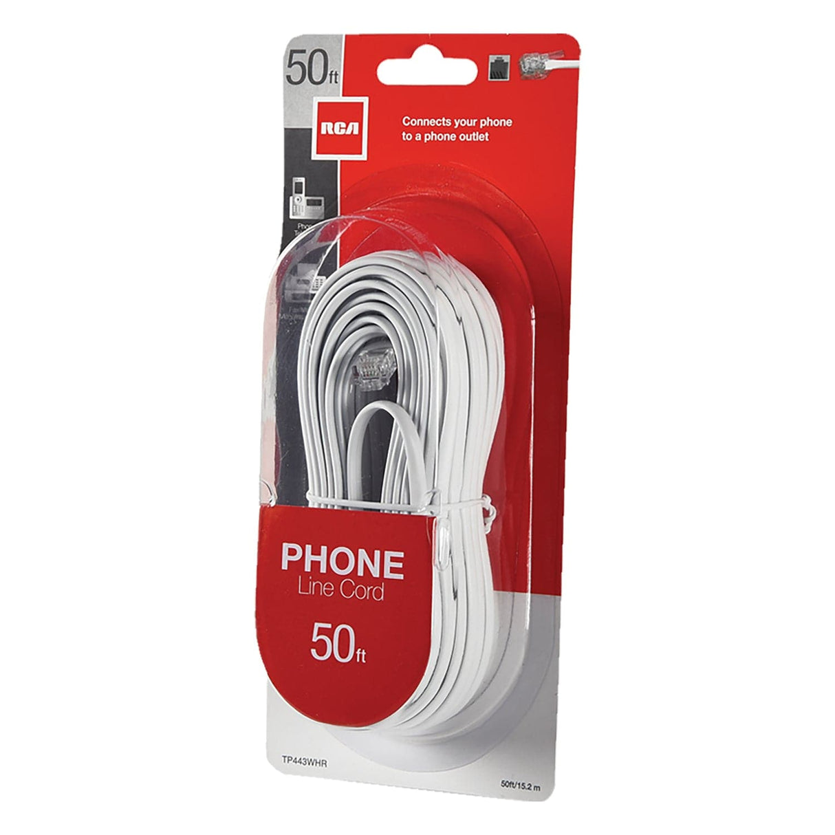 RCA Rounded Phone Line Cord, 50 Ft., White