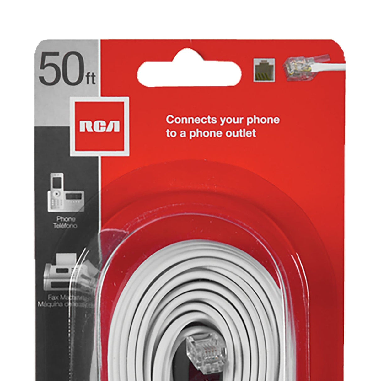 RCA Rounded Phone Line Cord, 50 Ft., White