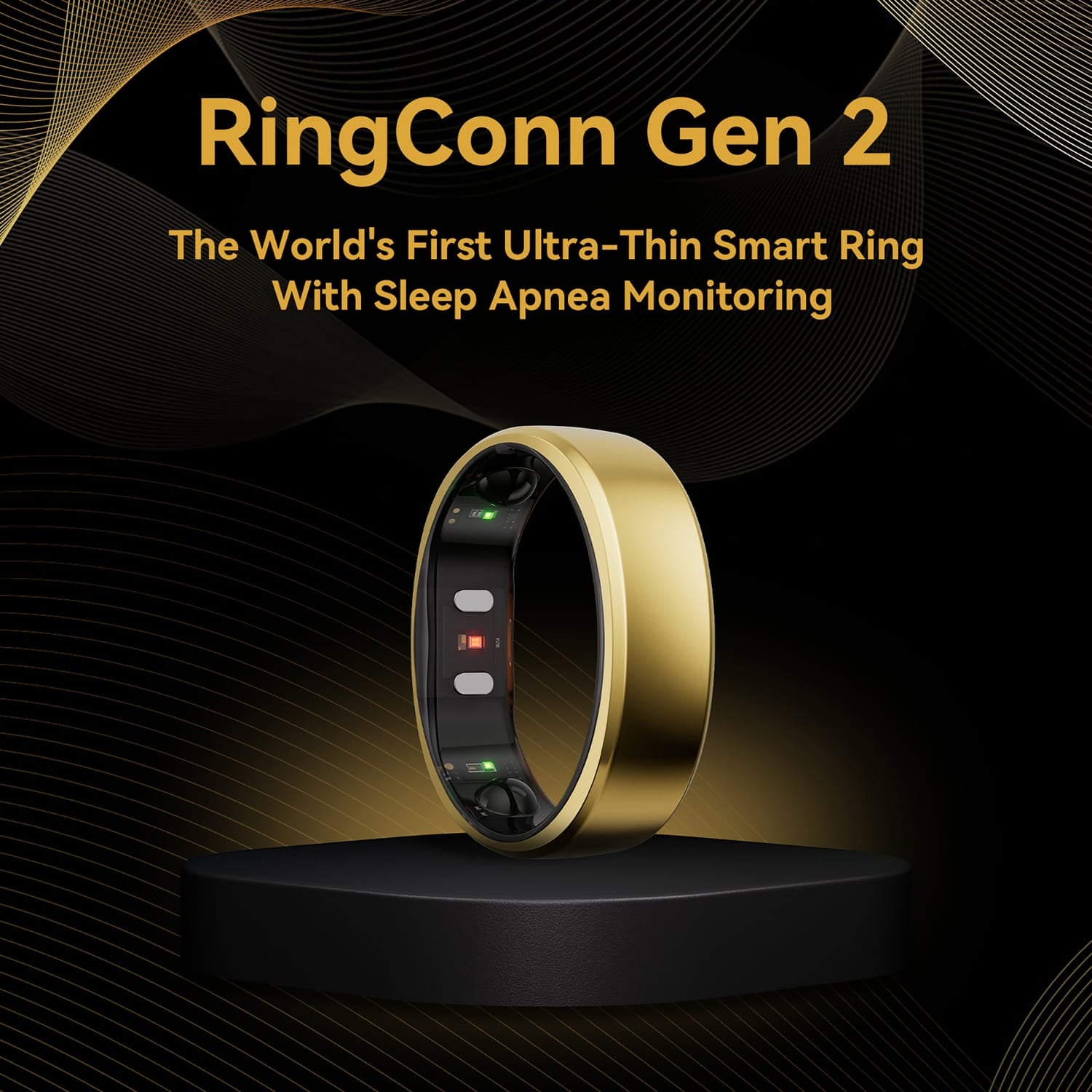 RingConn Gen 2 Ultra-Thin Smart Ring with Sleep Apnea Monitoring and Health Tracking, Size 7, Royal Gold