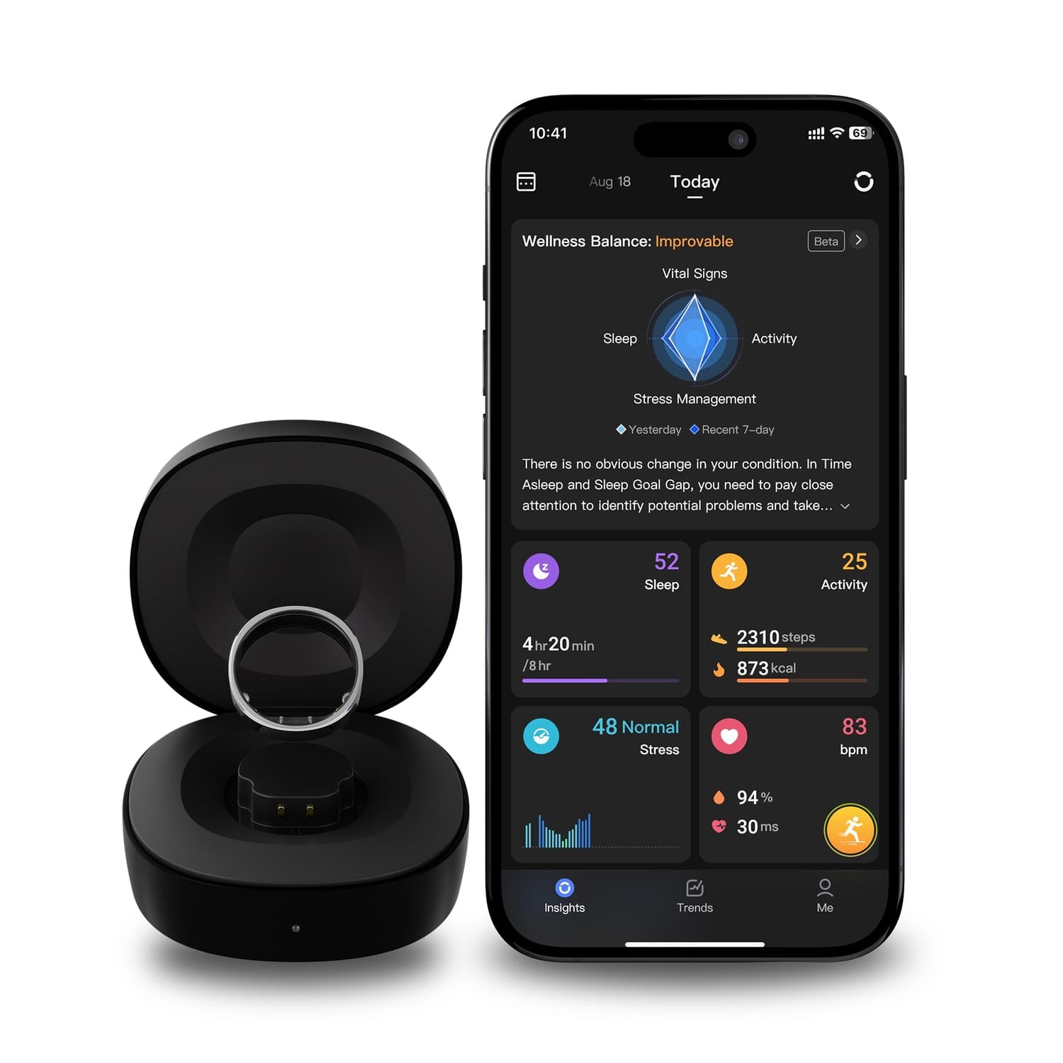 RingConn Gen 2 Ultra-Thin Smart Ring with Sleep Apnea Monitoring and Health Tracking, Size 12, Matte Black