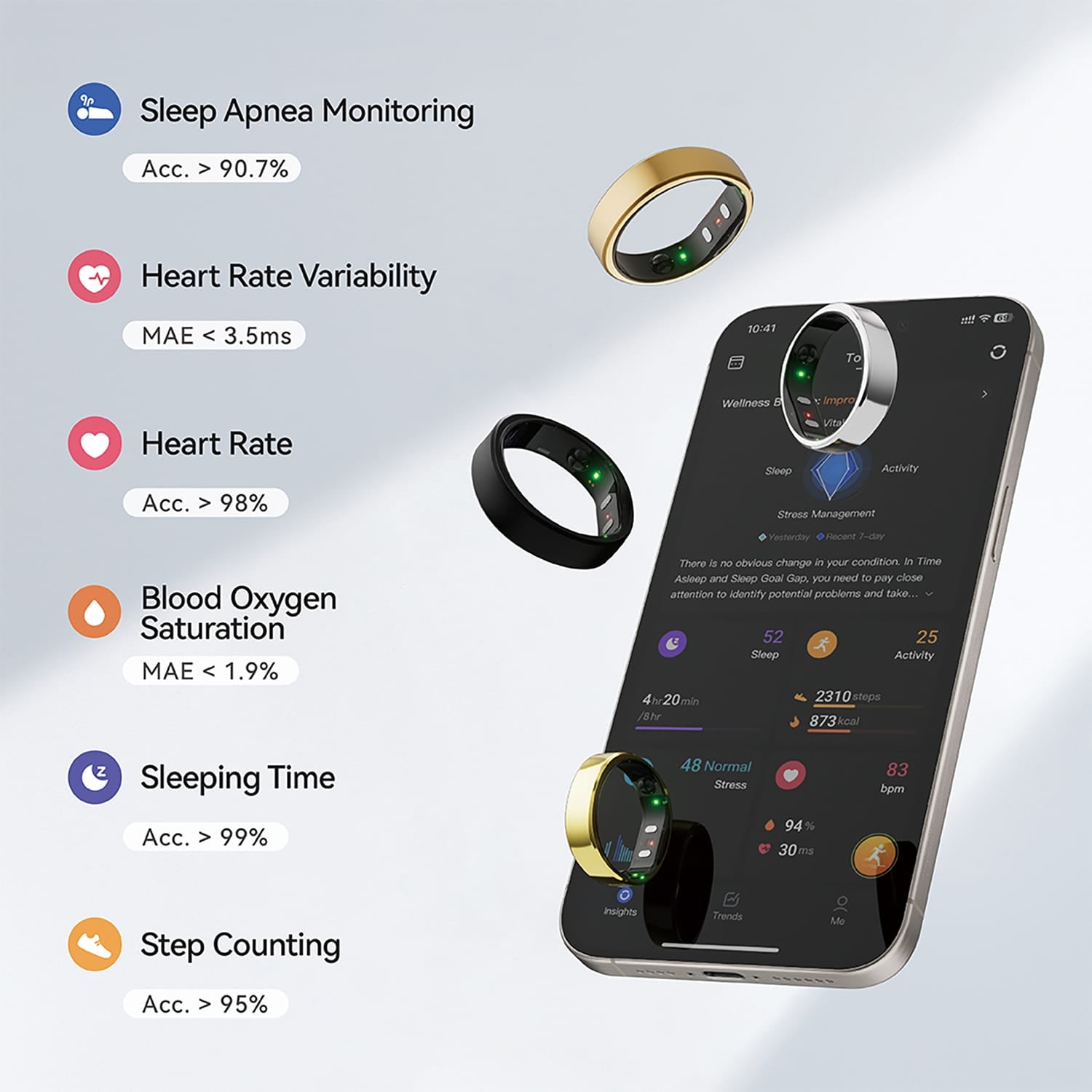 RingConn Gen 2 Ultra-Thin Smart Ring with Sleep Apnea Monitoring and Health Tracking, Size 14, Future Silver