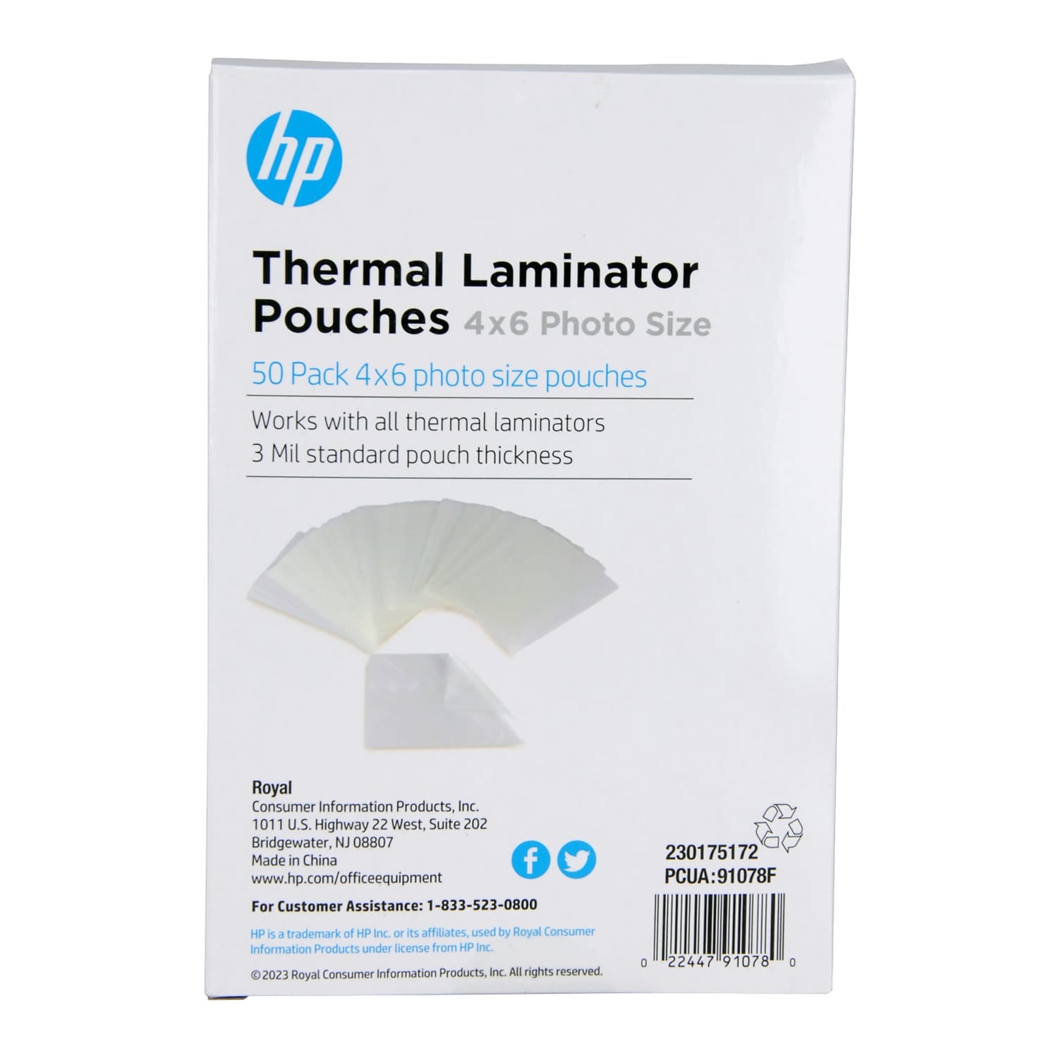 HP Thermal Laminating Pouches for 4x6 Photos, 4.25 In. x 6.25 In., 50-Case Pack