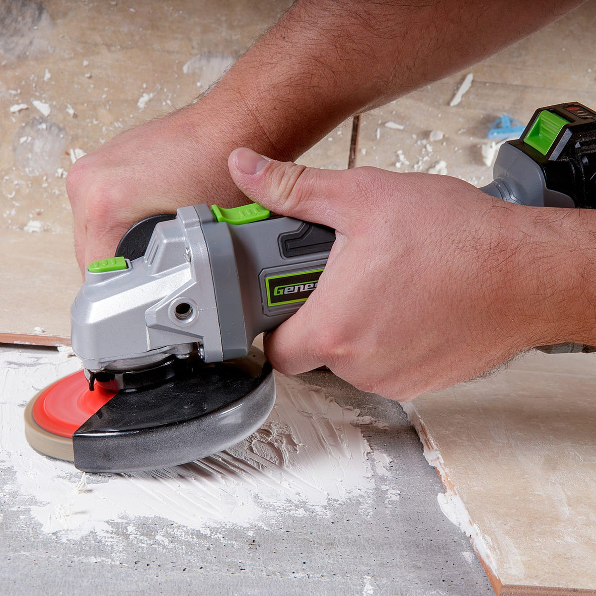 Genesis G20Max 20-Volt Cordless 4-1/2 In. Angle Grinder with 5/8-In. UNC Spindle, 2-Position Handle, Lock-on Switch, Wrench, 2.0-Ah Battery, Charger