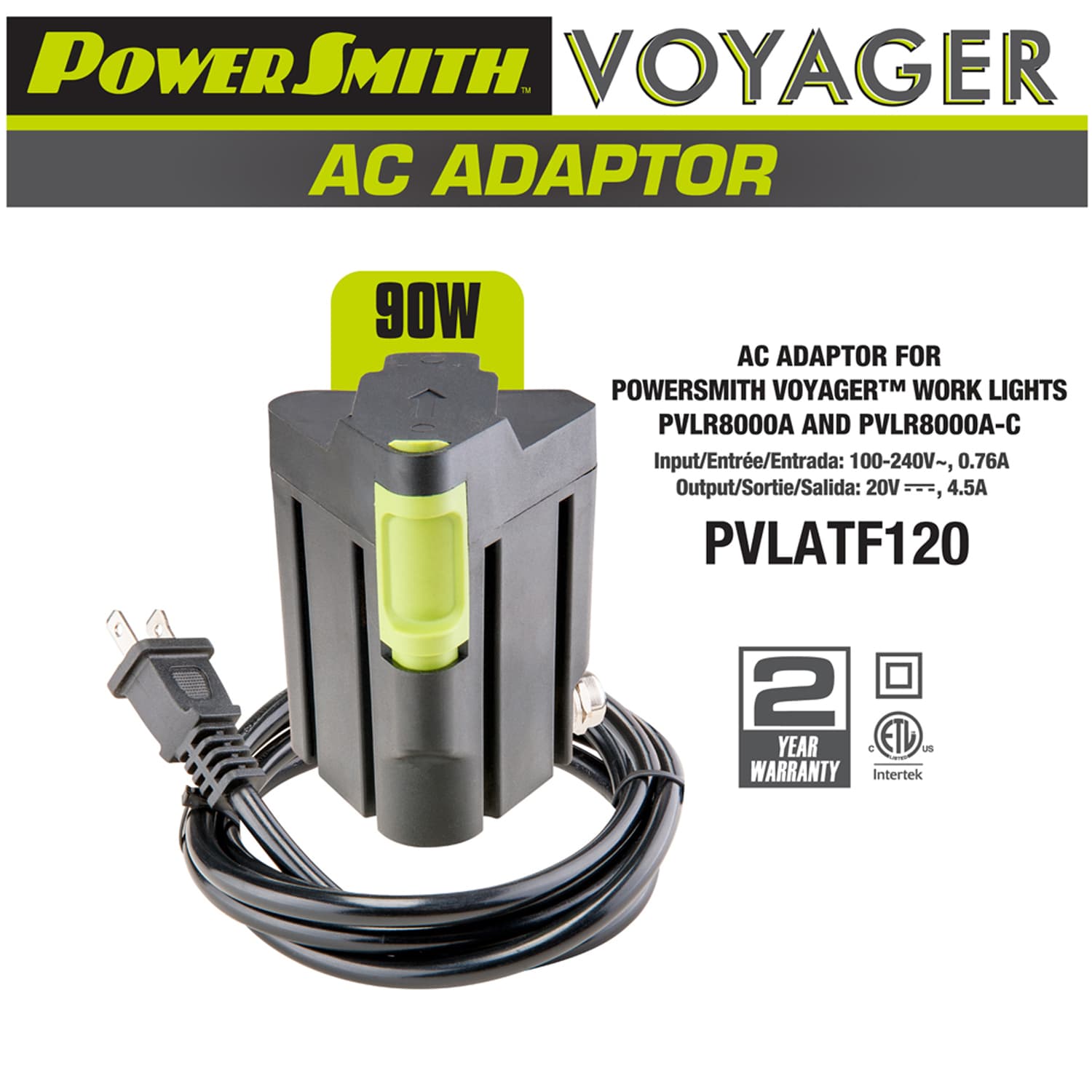 PowerSmith AC/DC Power Adapter for Voyager PVLR8000A or PVL8000A-AC LED Work Light