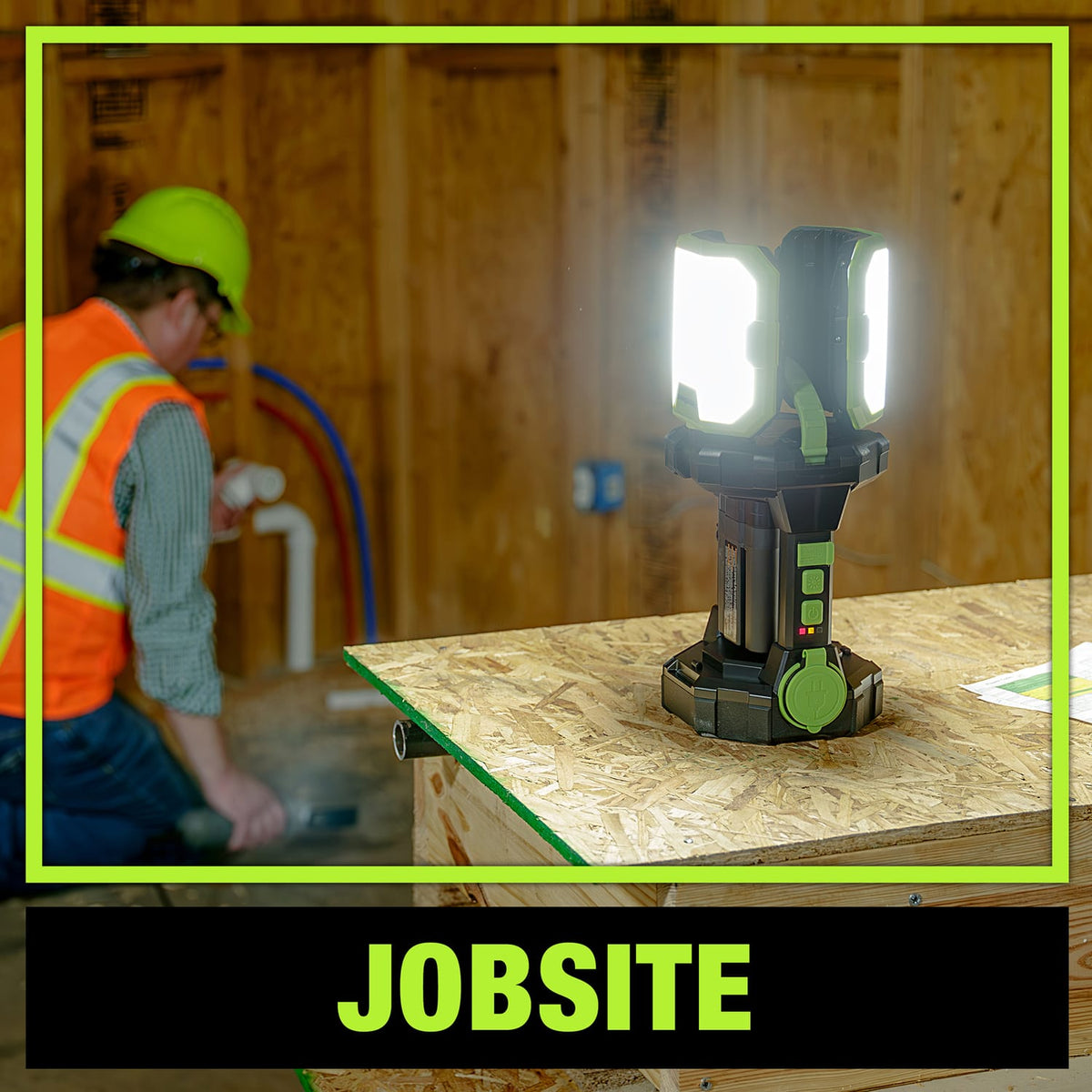 PowerSmith Voyager LED 5000-Lumen 2-Light Rechargeable Portable Jobsite Lantern with Rotating Light Panels, 3-Way Power, USB Chargers