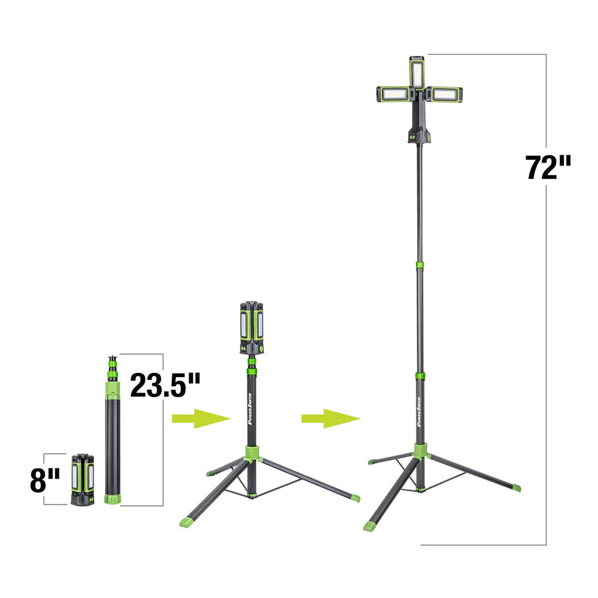 PowerSmith LED 4500-Lumen Rechargeable 3-Head Portable Work Light with Detachable Aluminum Tripod, USB Power Option for 1500-Lumen Continuous Use
