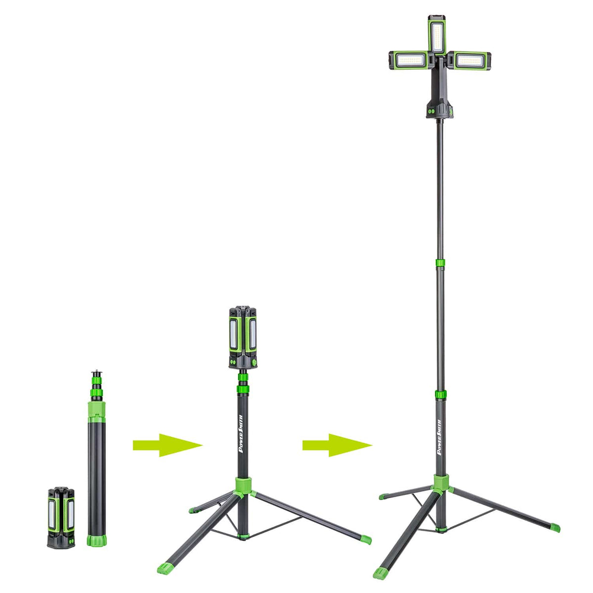 PowerSmith LED 4500-Lumen Rechargeable 3-Head Portable Work Light with Detachable Aluminum Tripod, USB Power Option for 1500-Lumen Continuous Use