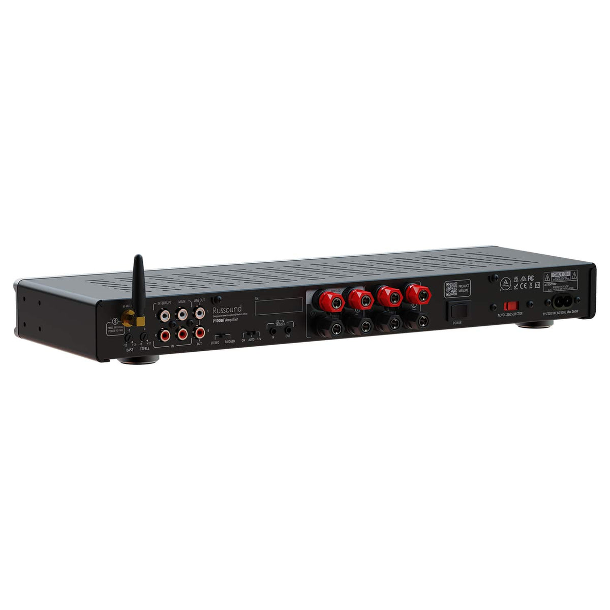 Russound 2.0-Channel 100-Watt Bluetooth Dual-Source Stereo Power Amplifier with Bluetooth Antenna, Bridgeable, Rack Mountable, P-Series P100BT
