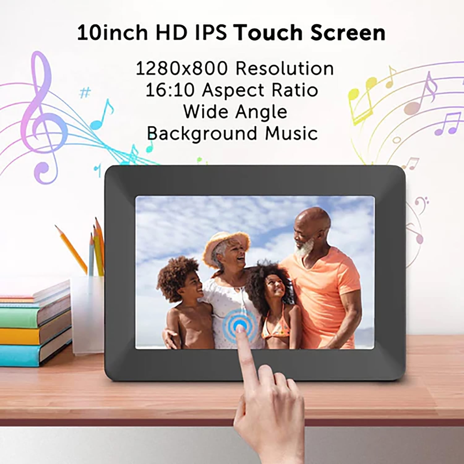 eco4life 10.1-In. Wi-Fi Digital Photo Frame with Photos/Video Sharing and Touch Screen, CPF1026